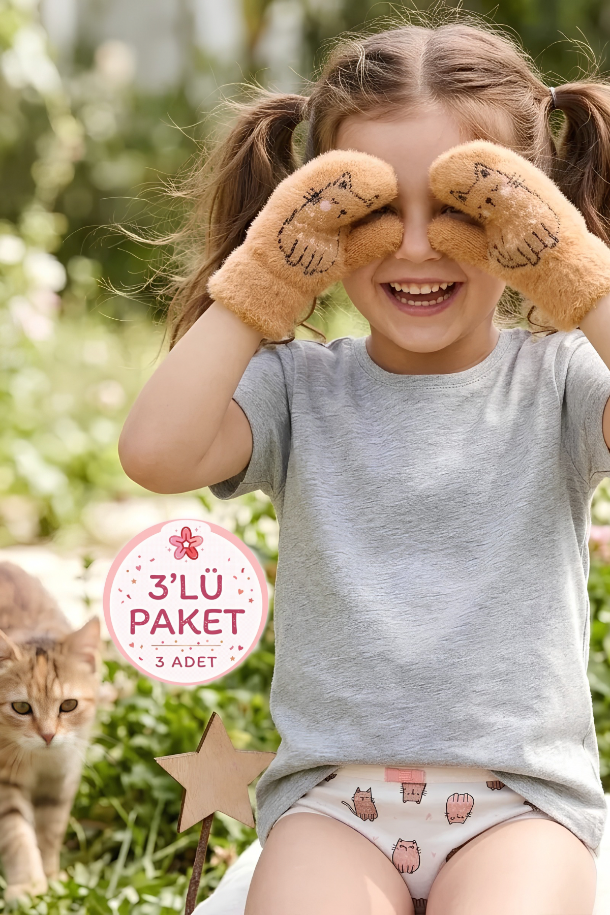 Likralı Kız Çocuk Külot Desenli 3lü Paket