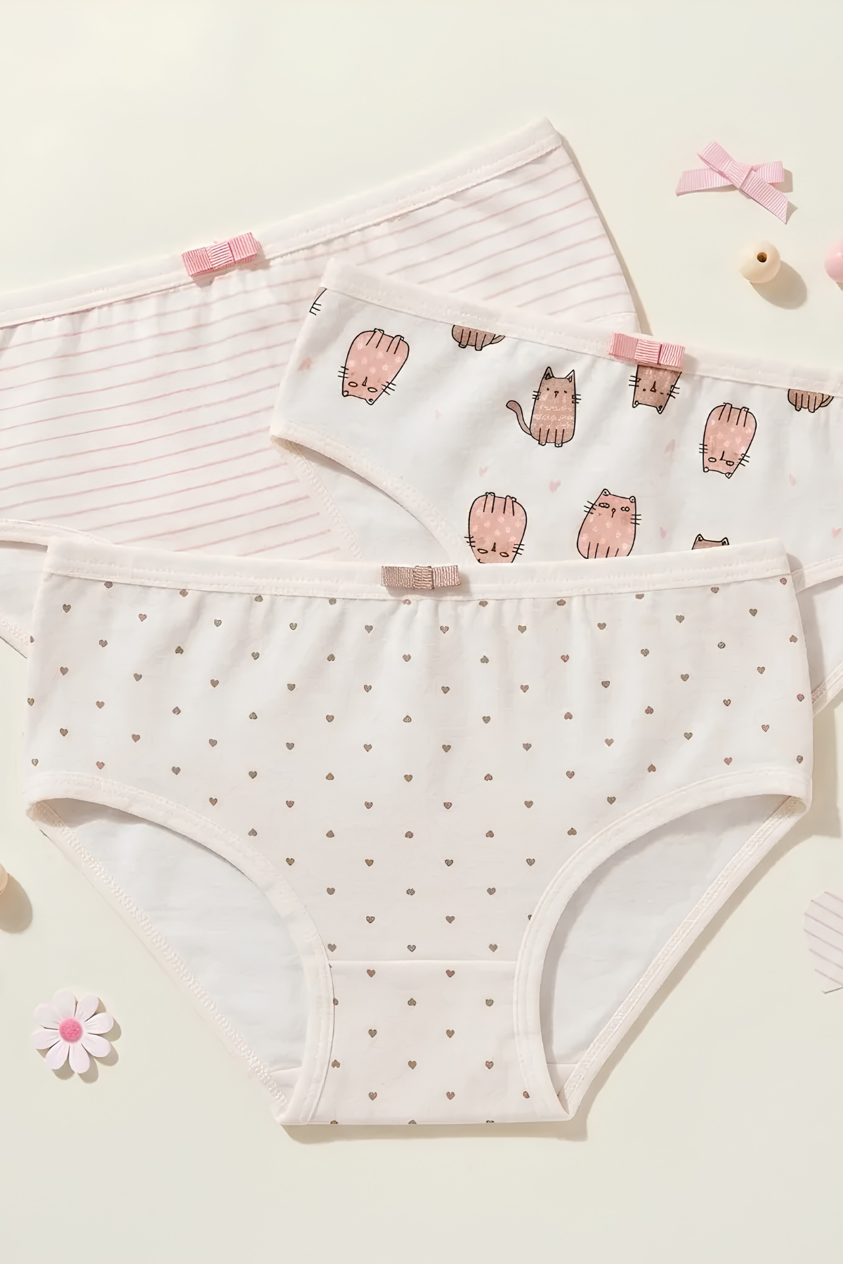 Likralı Kız Çocuk Külot Desenli 3lü Paket