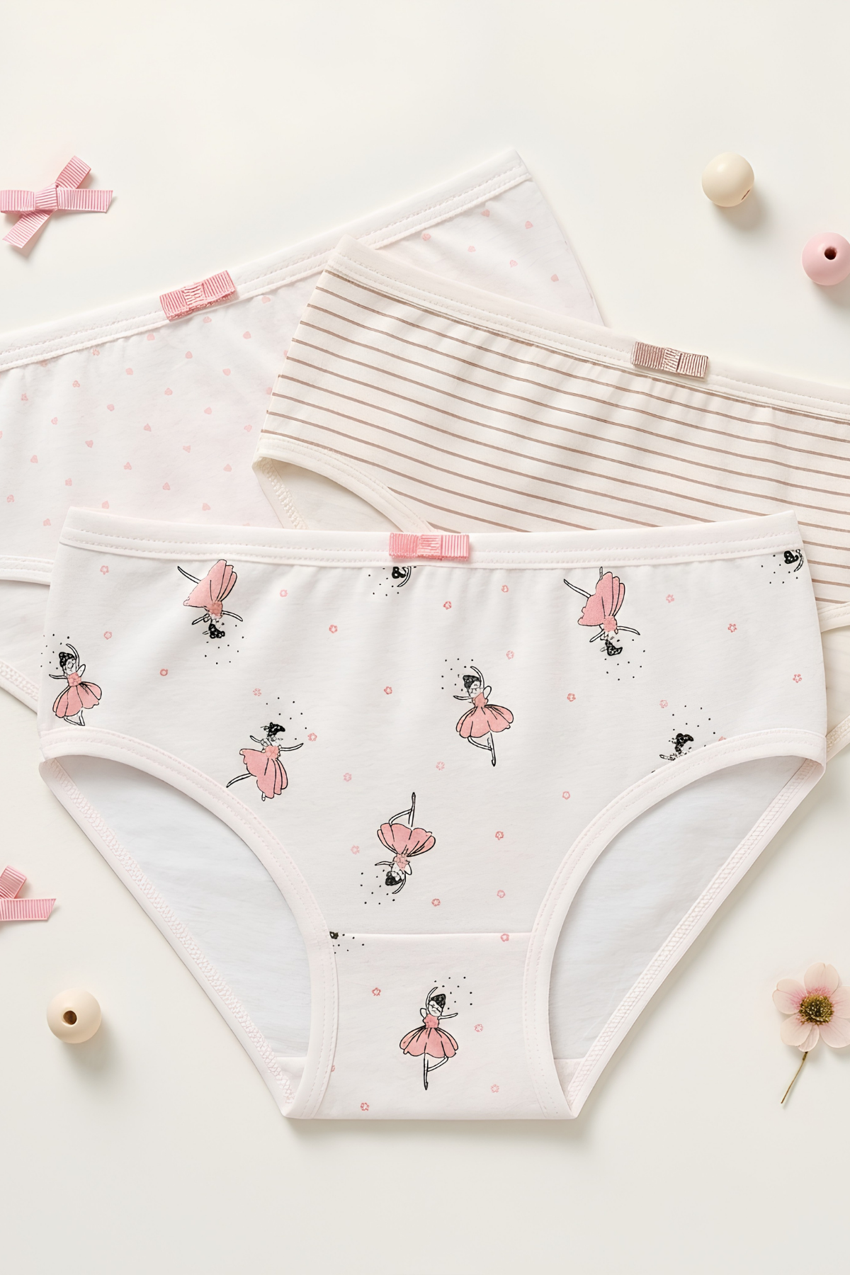 Likralı Kız Çocuk Külot Desenli 3lü Paket