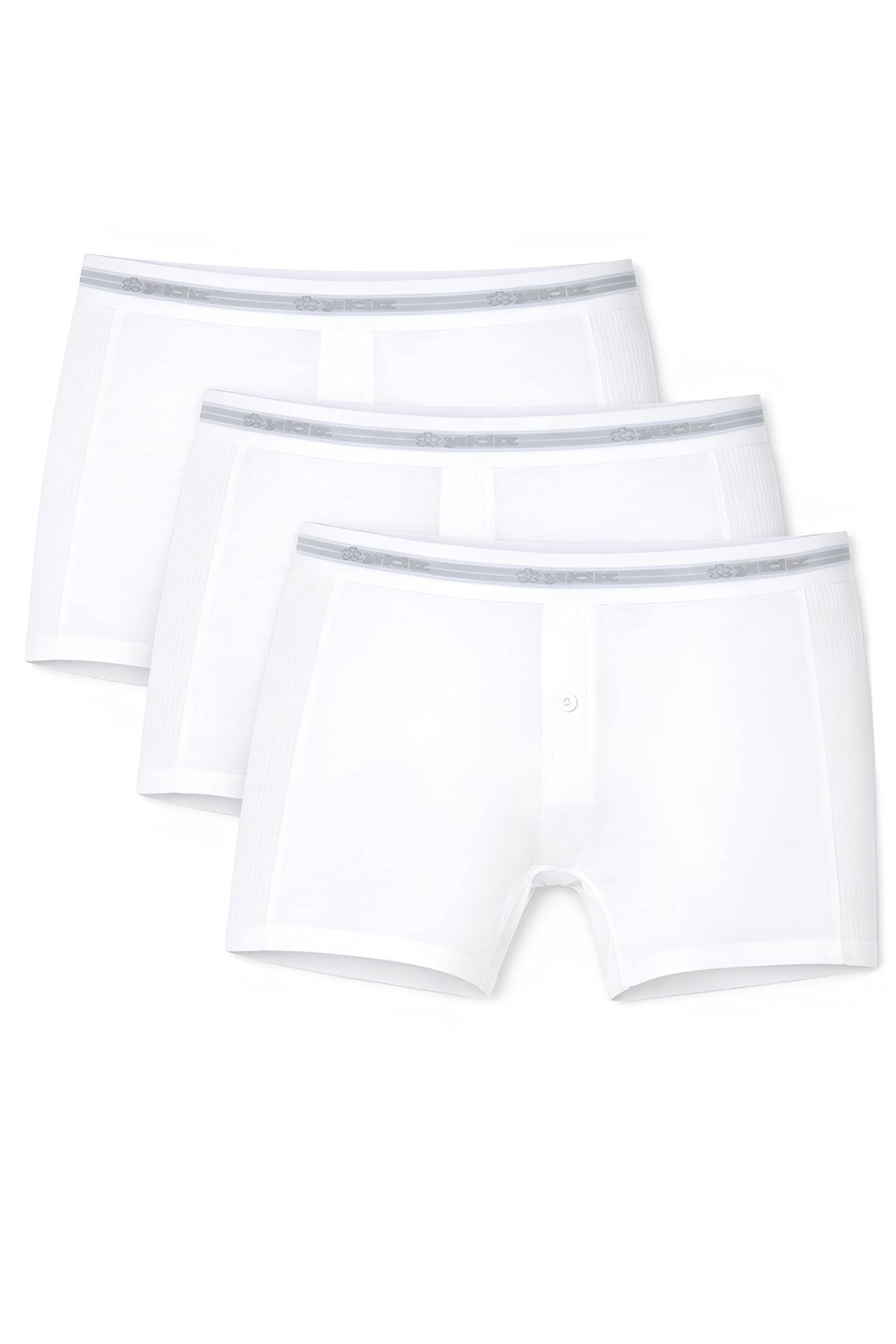 Likralı Uzun Erkek Boxer Beyaz 3lü Paket