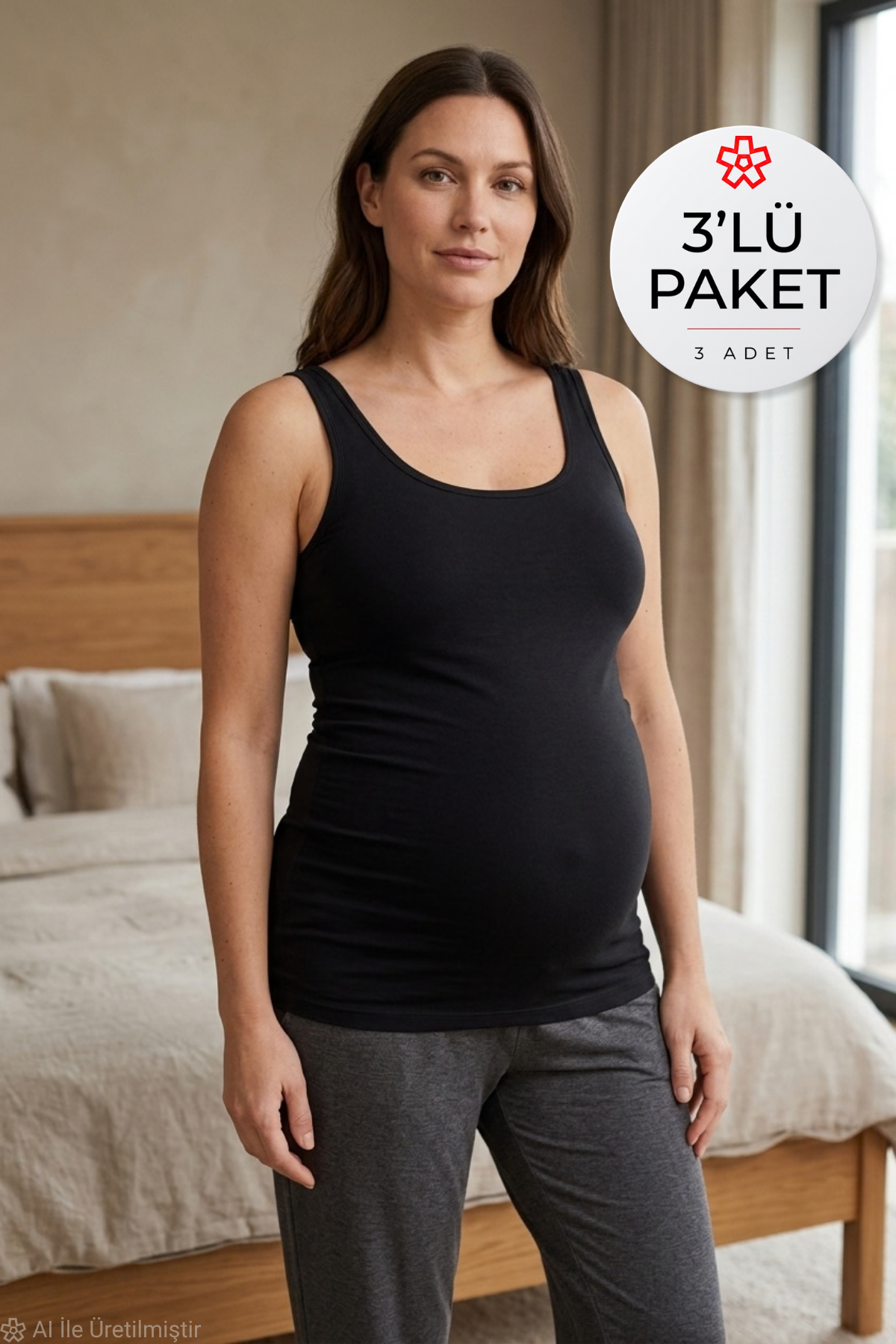 Modal Askılı Hamile Atlet Siyah 3lü Paket