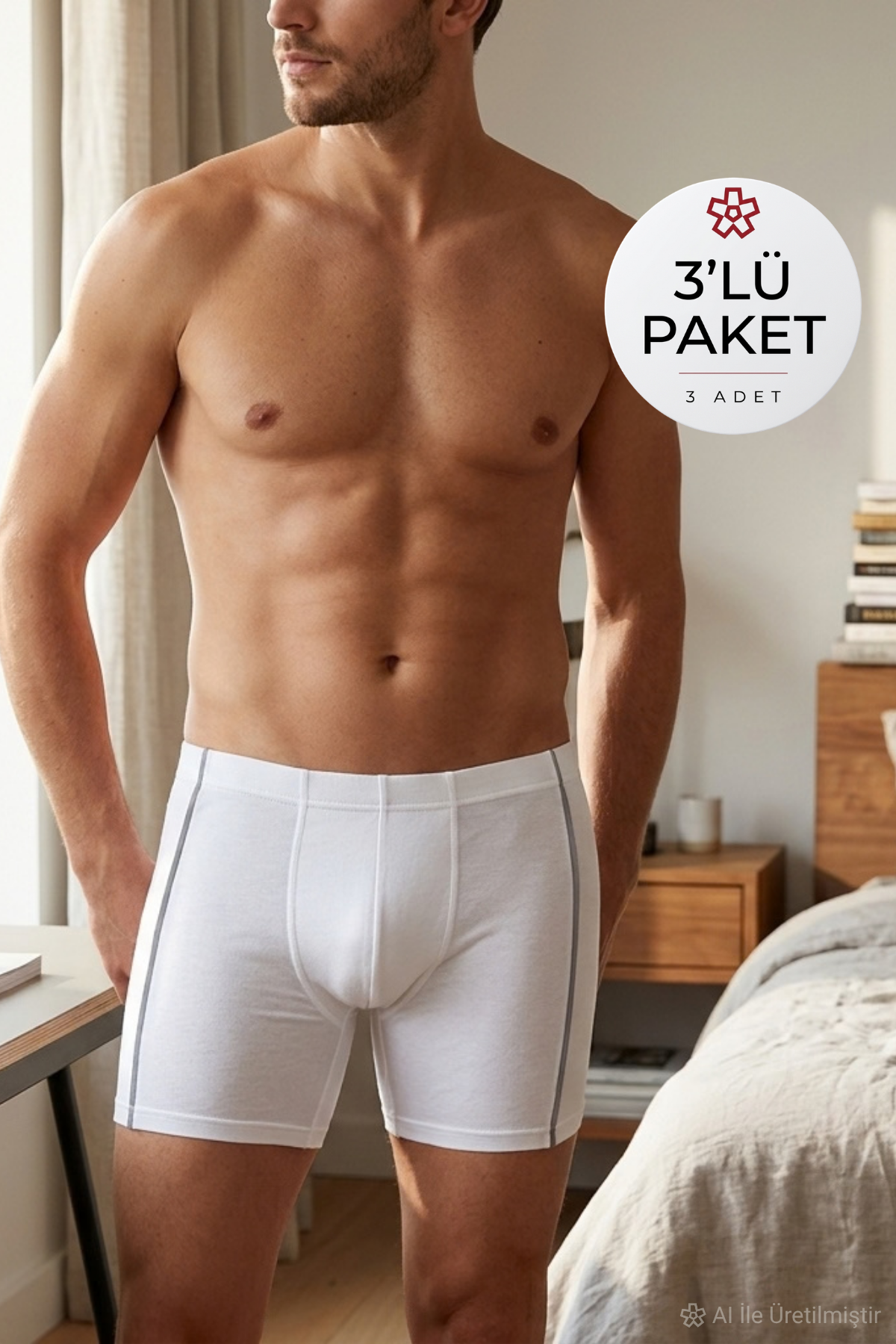 Modal Biyeli Erkek Boxer Beyaz 3lü Paket
