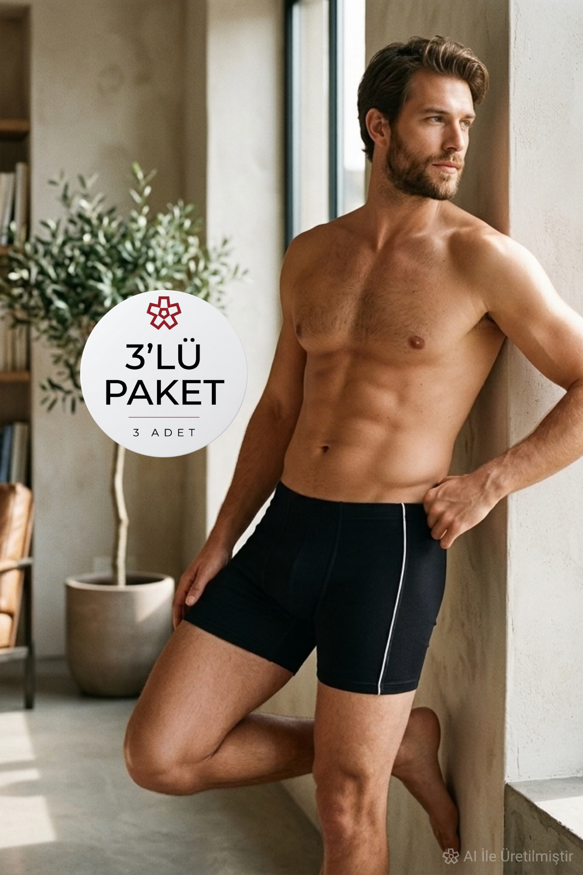 Modal Biyeli Erkek Boxer Siyah 3lü Paket