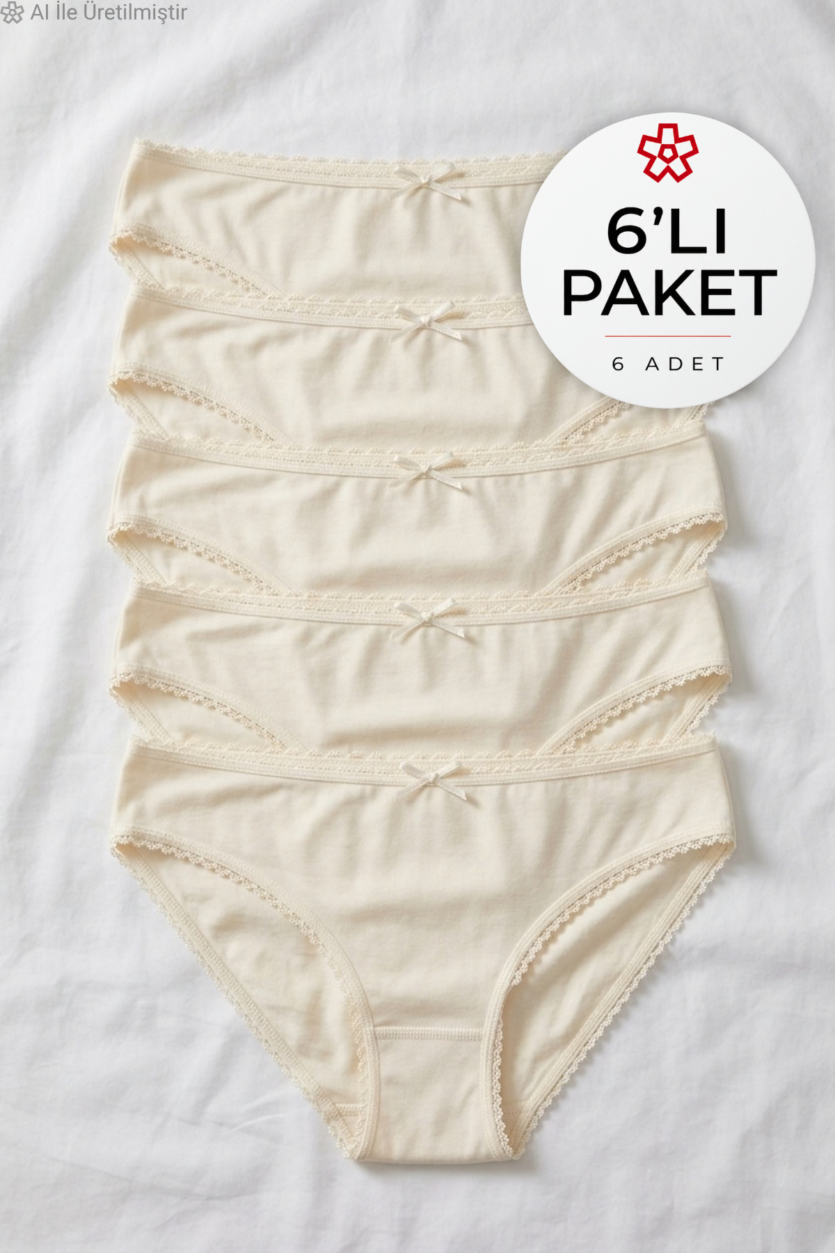 Modal Dantelli Bikini Kadın Külot Ekru 6lı Paket