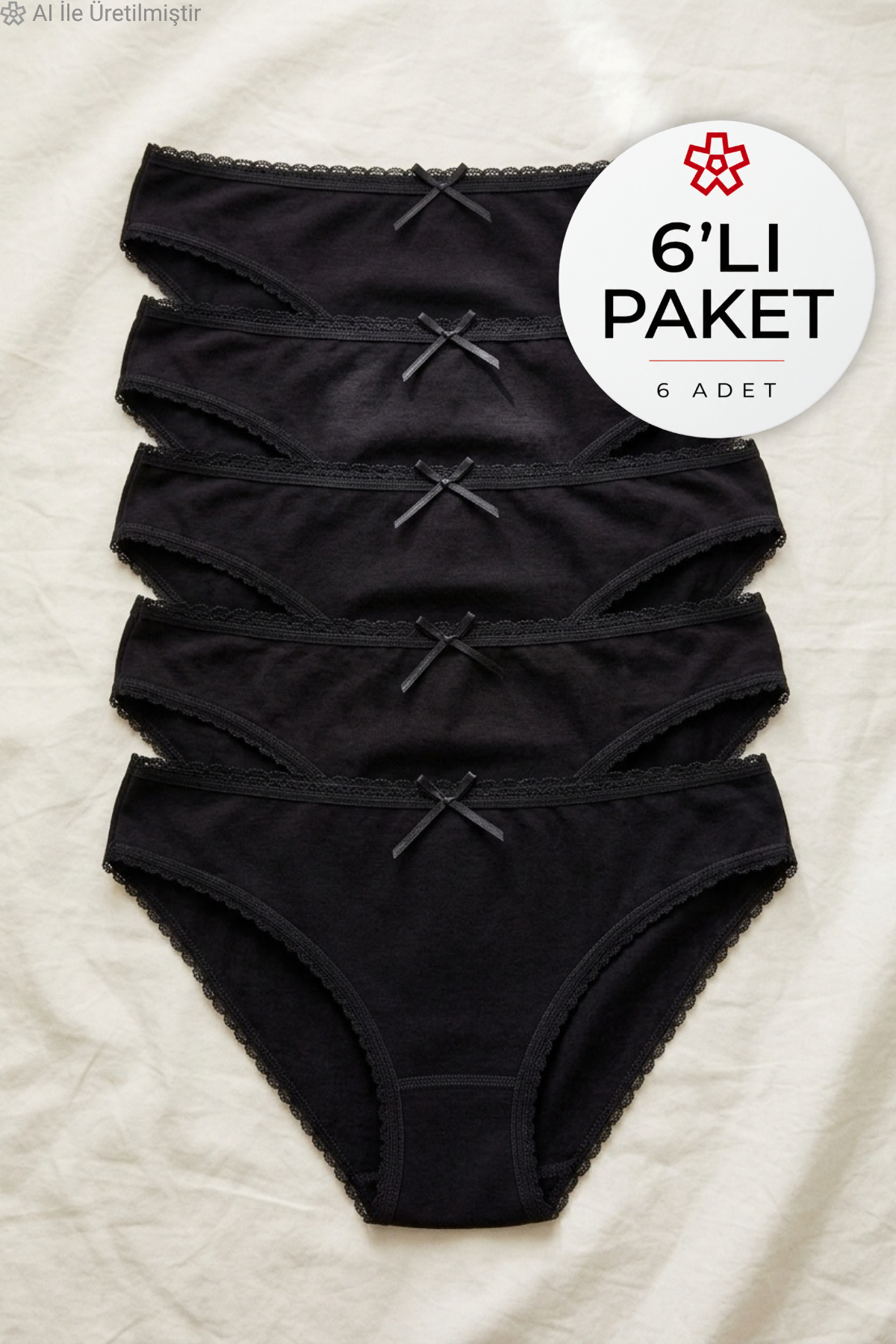 Modal Dantelli Bikini Kadın Külot Siyah 6lı Paket
