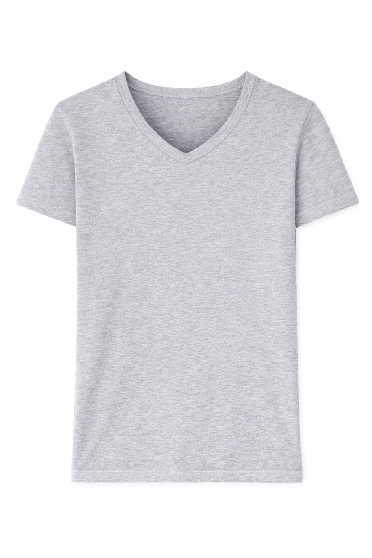 Modal V Yaka Erkek T-Shirt Gri Melanj