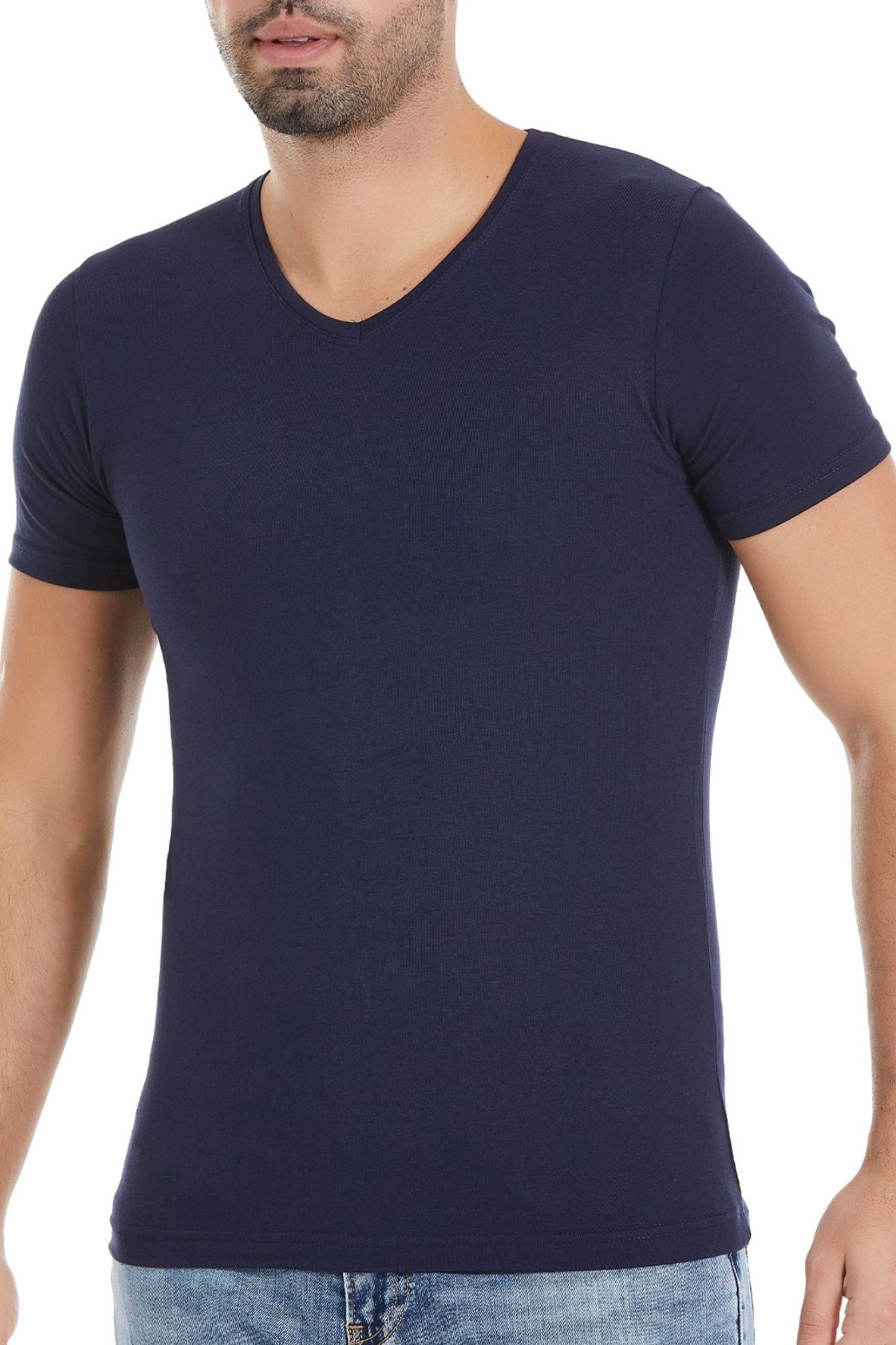 Modal V Yaka Erkek T-Shirt Lacivert