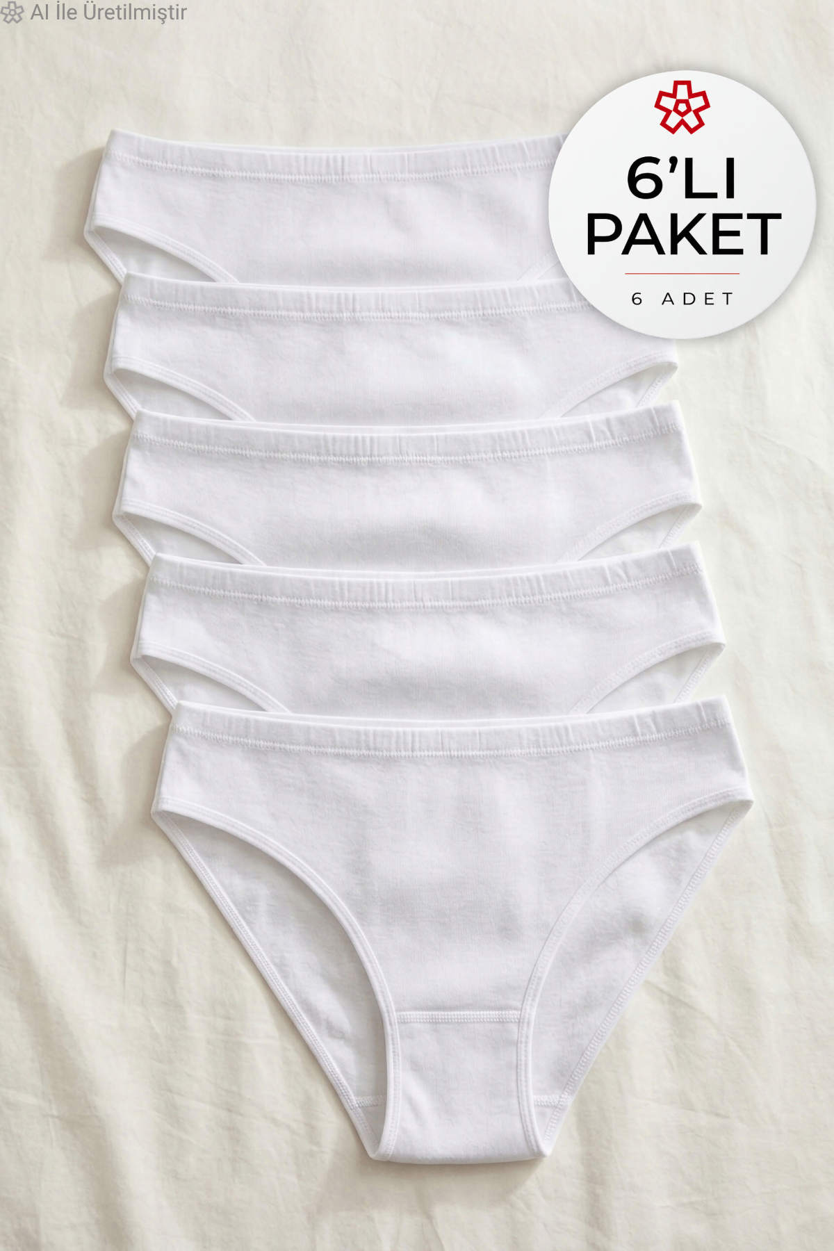 Ribana Biyeli Kadın Bikini Külot Beyaz %100 Pamuk 6lı Paket
