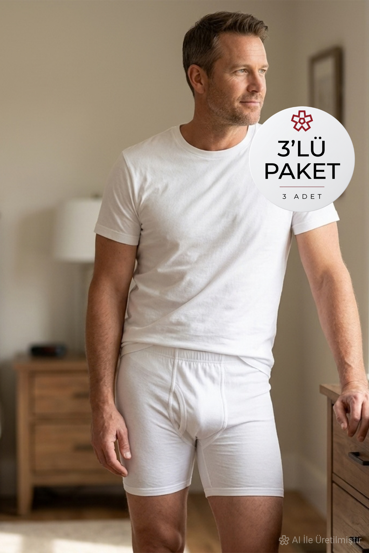 Ribana Erkek Paçalı Beyaz %100 Pamuk 3lü Paket