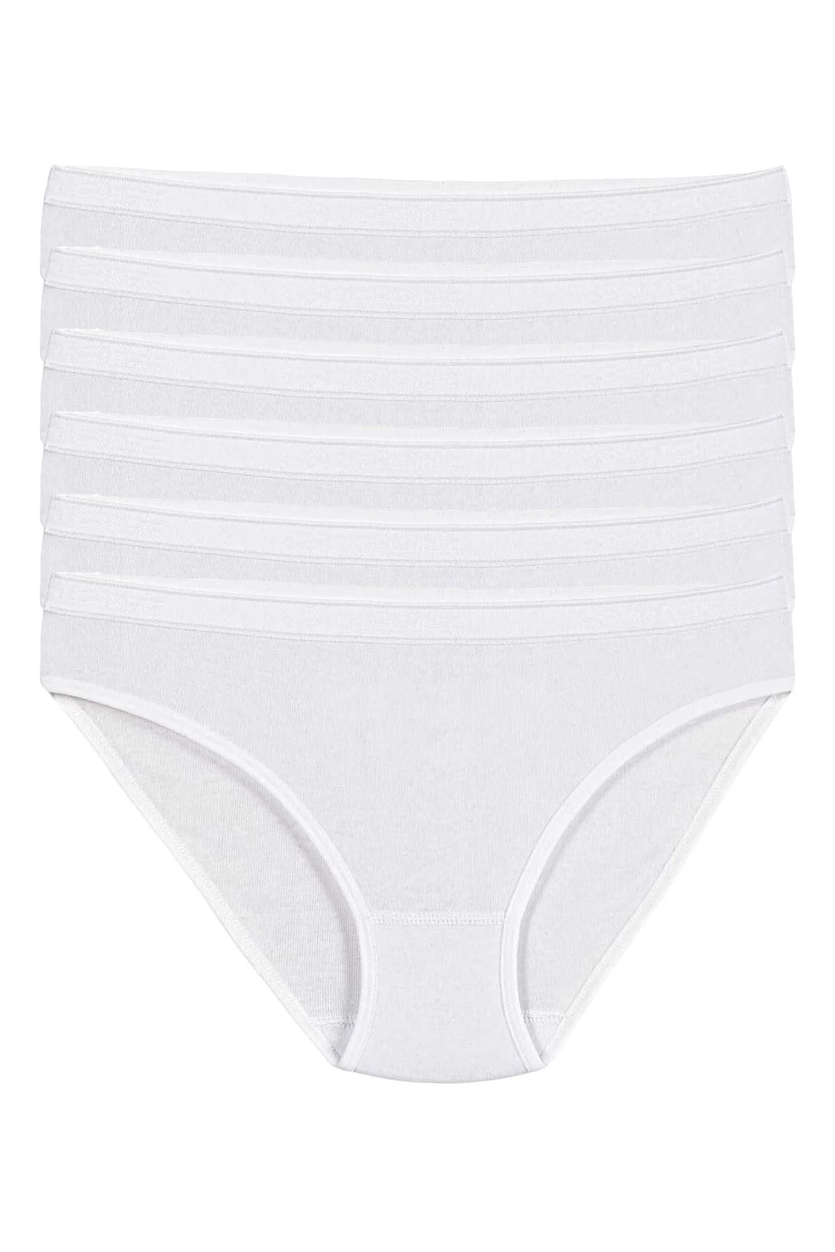 Ribana Kemerli Bikini Kadın Külot Beyaz %100 Pamuk 6lı Paket