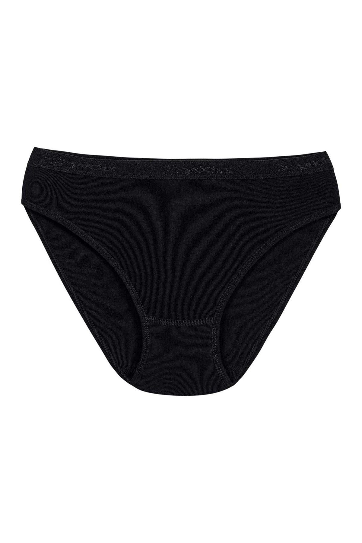 Ribana Kemerli Bikini Kadın Külot Siyah %100 Pamuk 6lı Paket