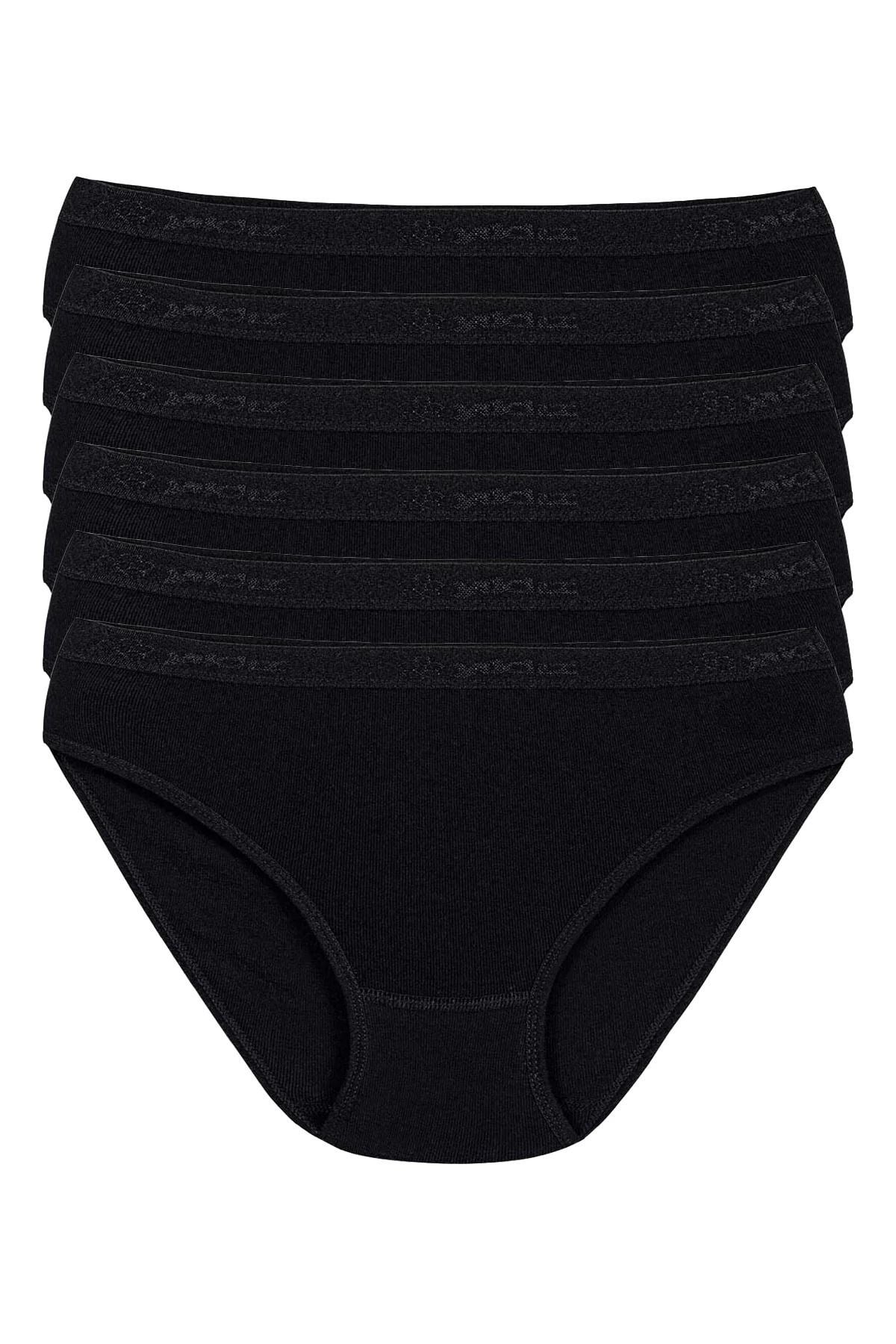 Ribana Kemerli Bikini Kadın Külot Siyah %100 Pamuk 6lı Paket