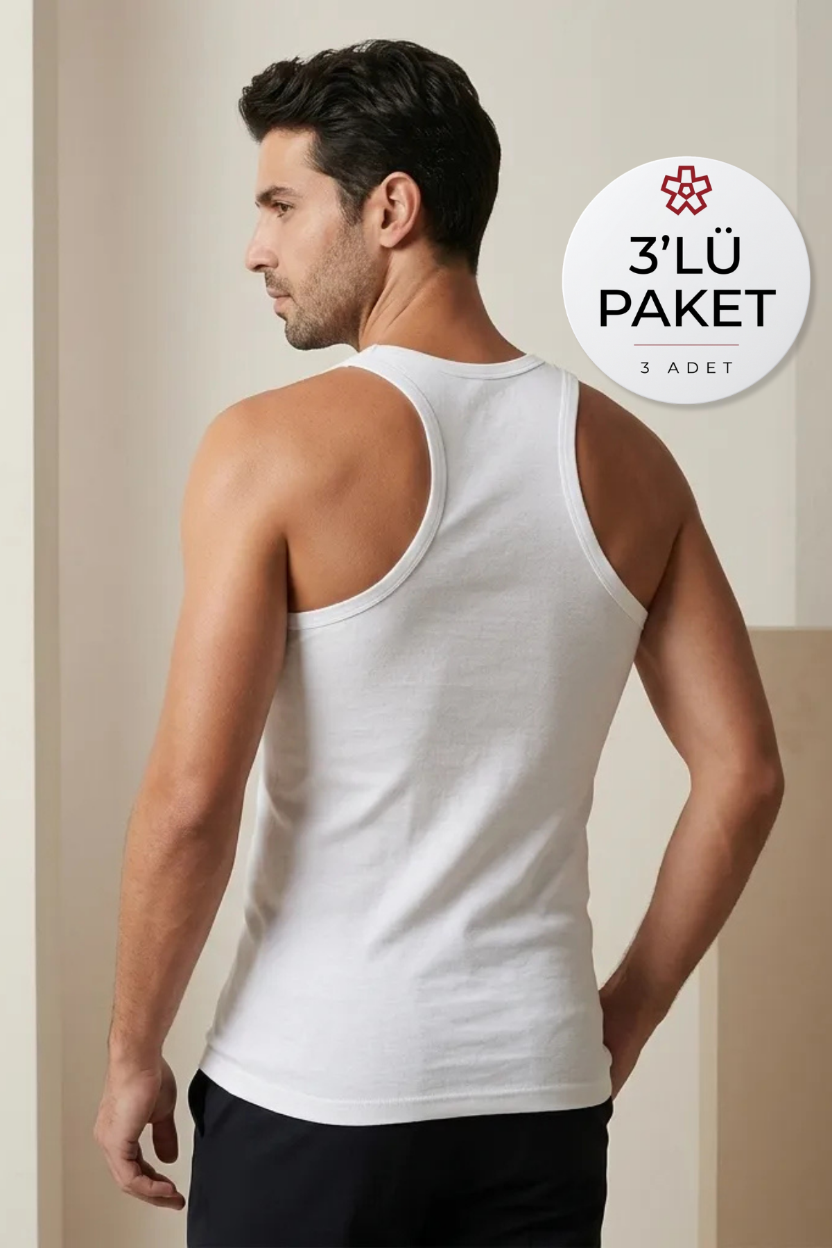 Ribana Sporcu Erkek Atlet Beyaz %100 Pamuk 3lü Paket