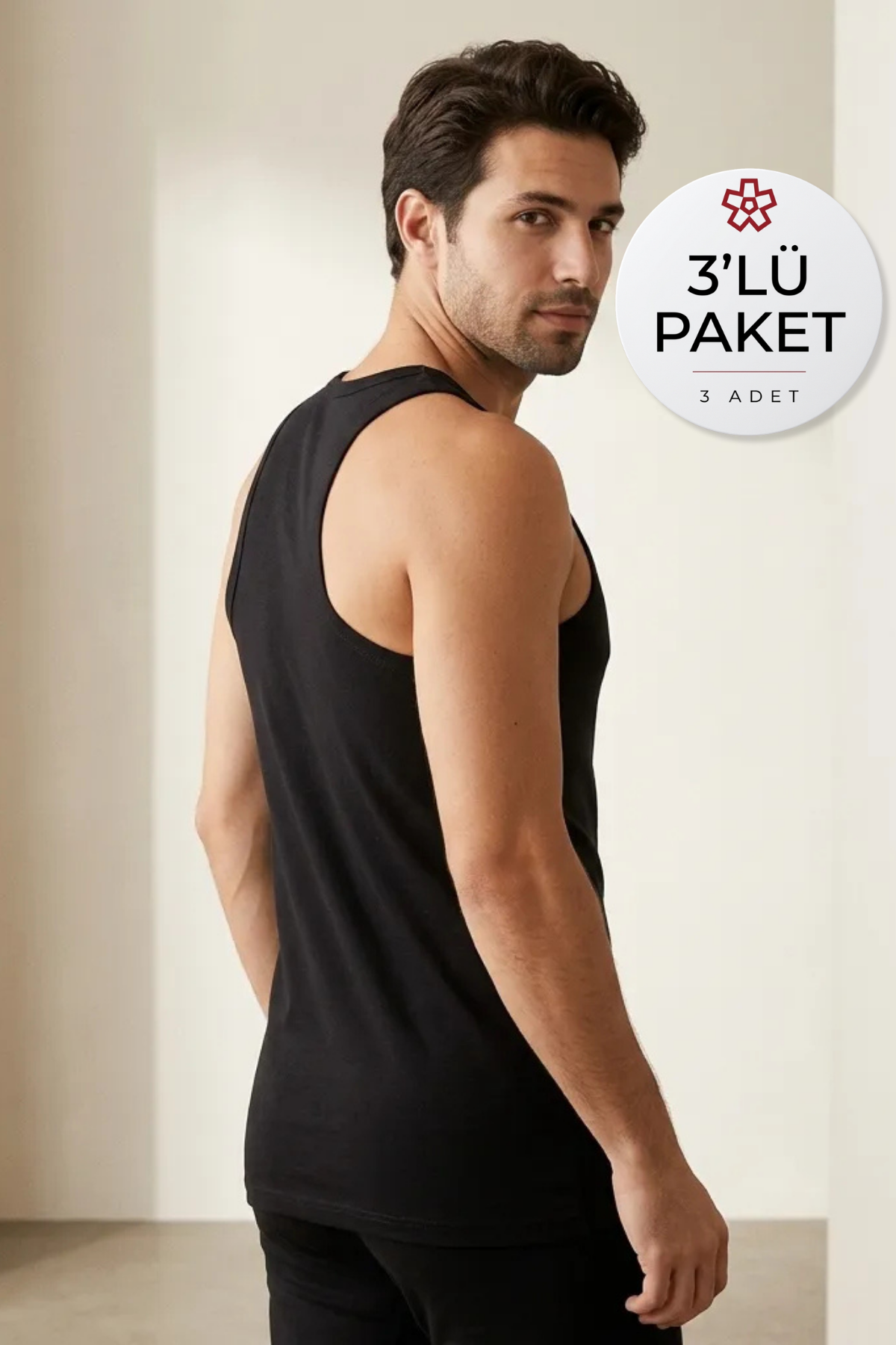Ribana Sporcu Erkek Atlet Siyah %100 Pamuk 3lü Paket