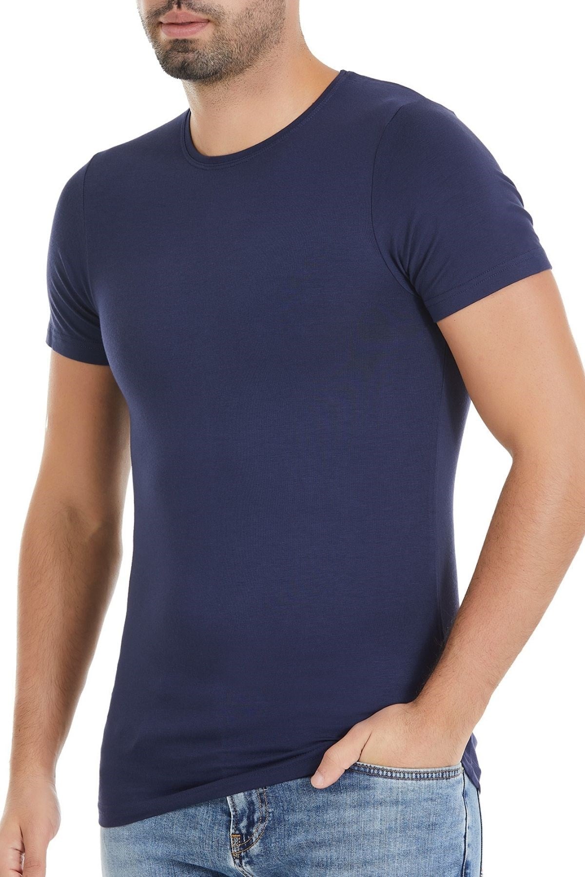 Bambu Bisiklet Yaka Erkek T-Shirt Lacivert