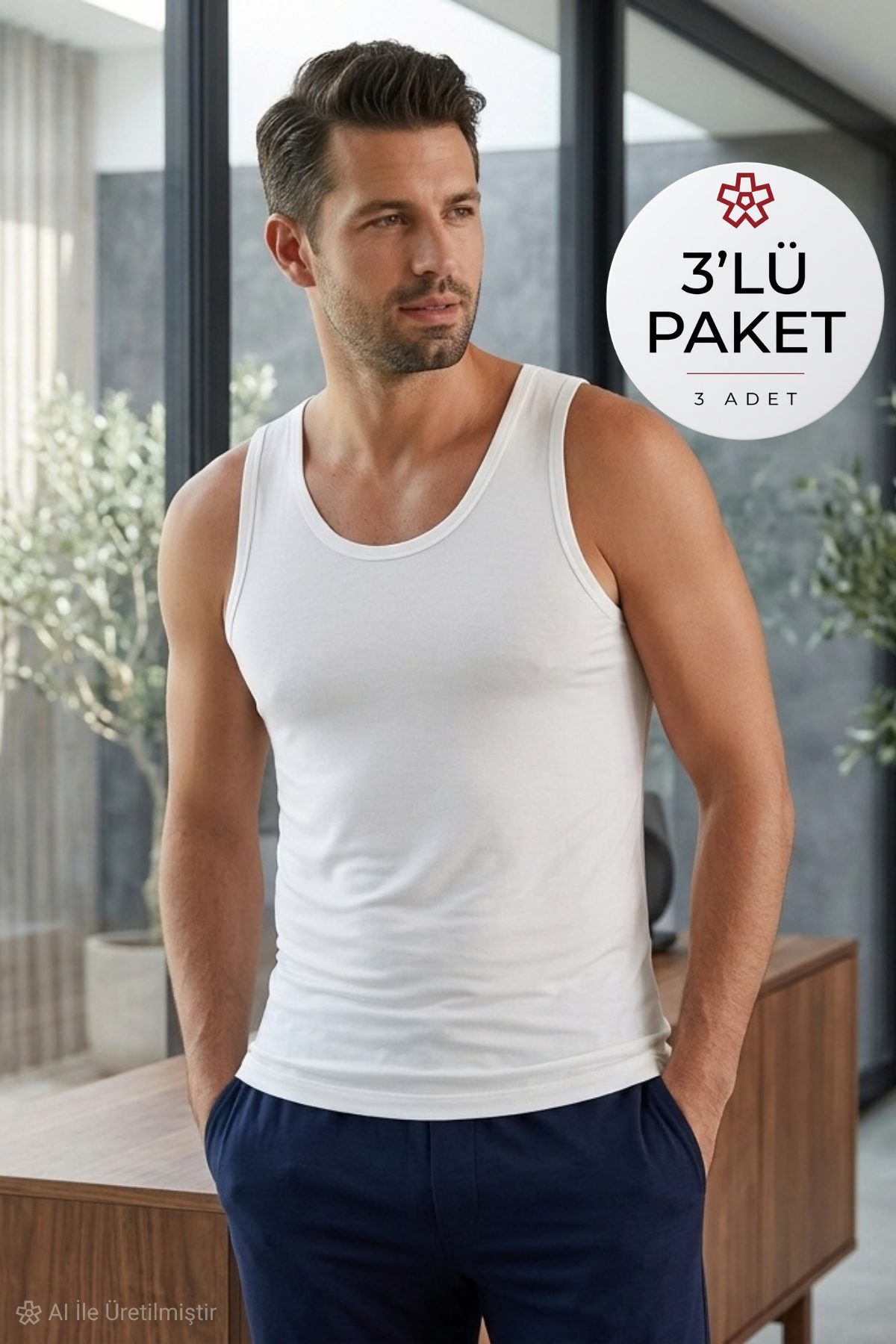 Bambu Erkek Atlet Beyaz 3'lü Paket