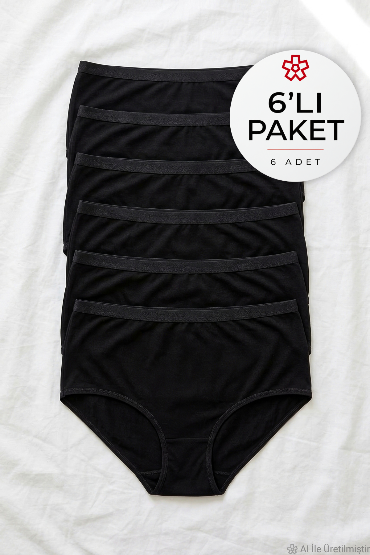 Bambu Kemerli Bato Kadın Yüksek Bel Külot Siyah 6'lı Paket