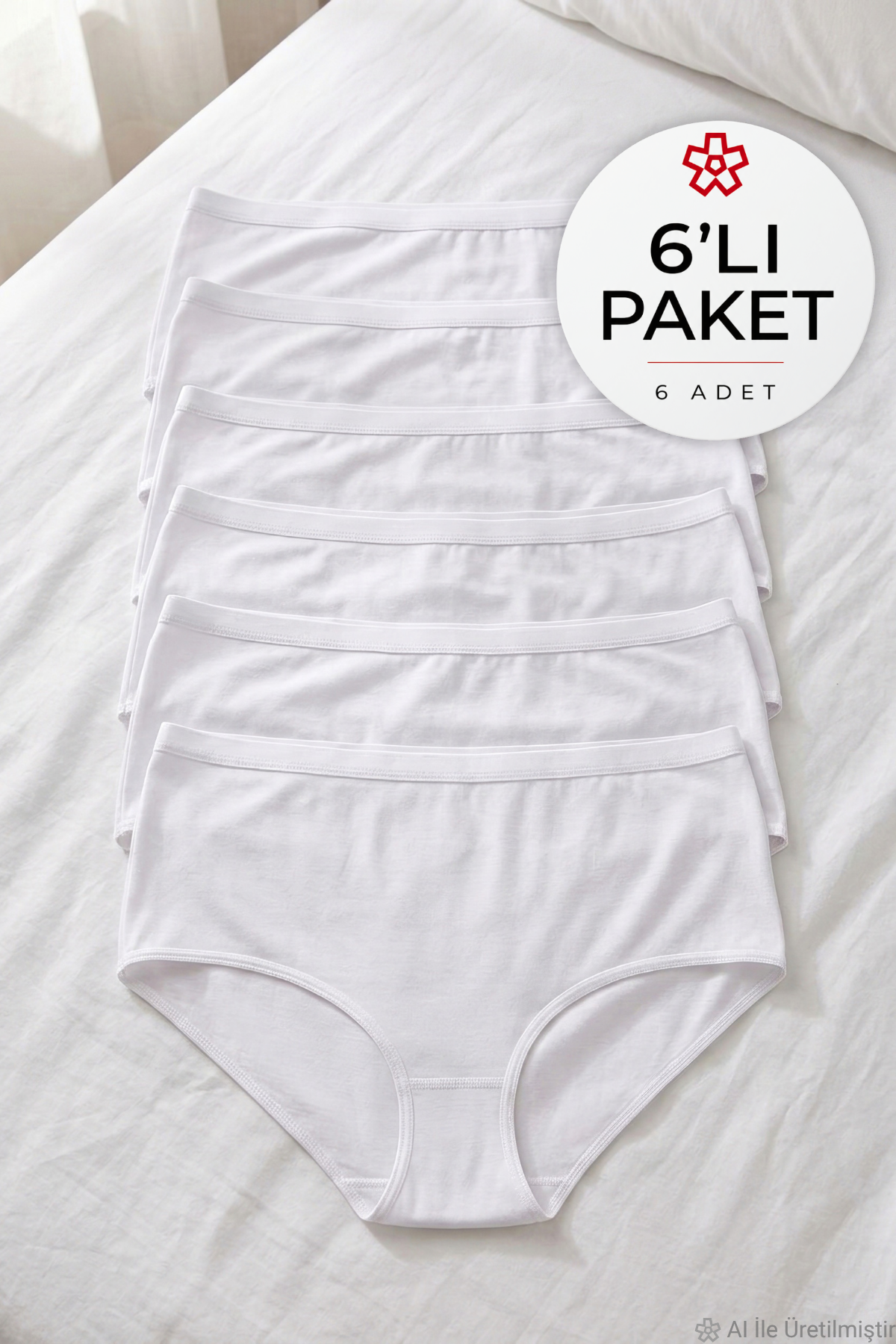 Bambu Kemerli Bato Kadın Yüksek Bel Külot Beyaz 6'lı Paket