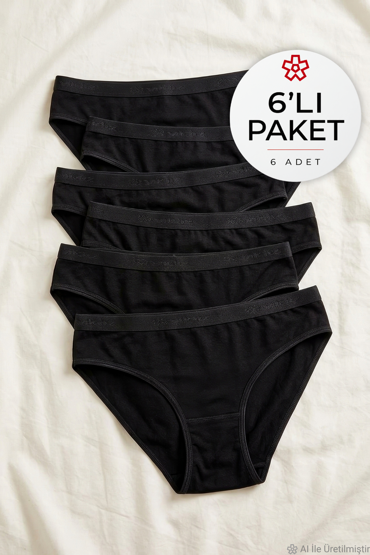 Bambu Kemerli Bikini Kadın Külot Siyah 6'lı Paket