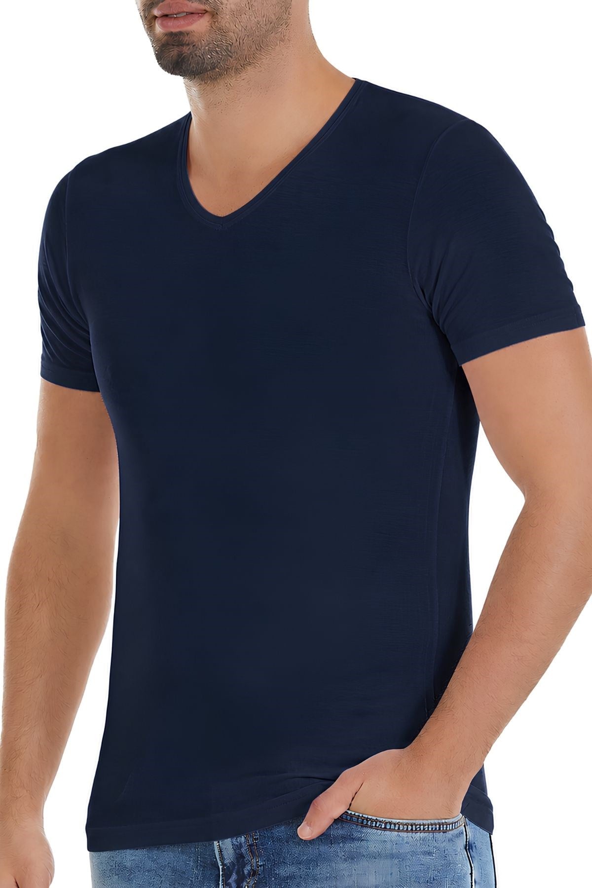 Bambu V Yaka Erkek T-Shirt Lacivert