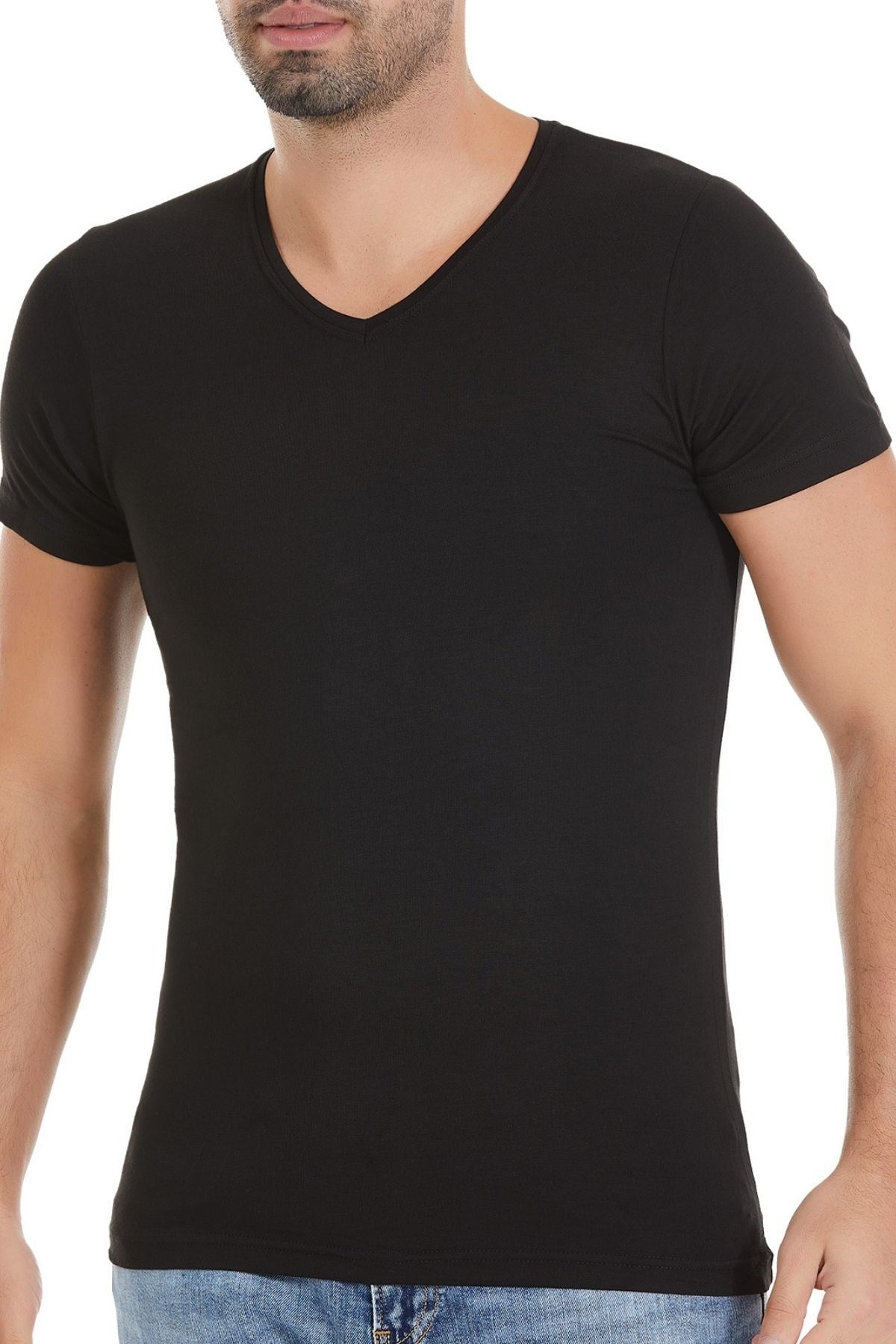 Bambu V Yaka Erkek T-Shirt Siyah