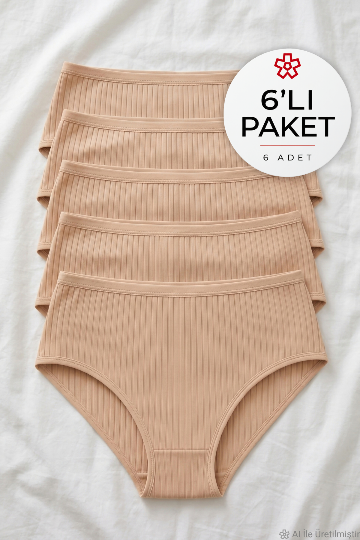 Çizgili Bambu Bato Kadın Yüksek Bel Külot Ten 6'lı Paket