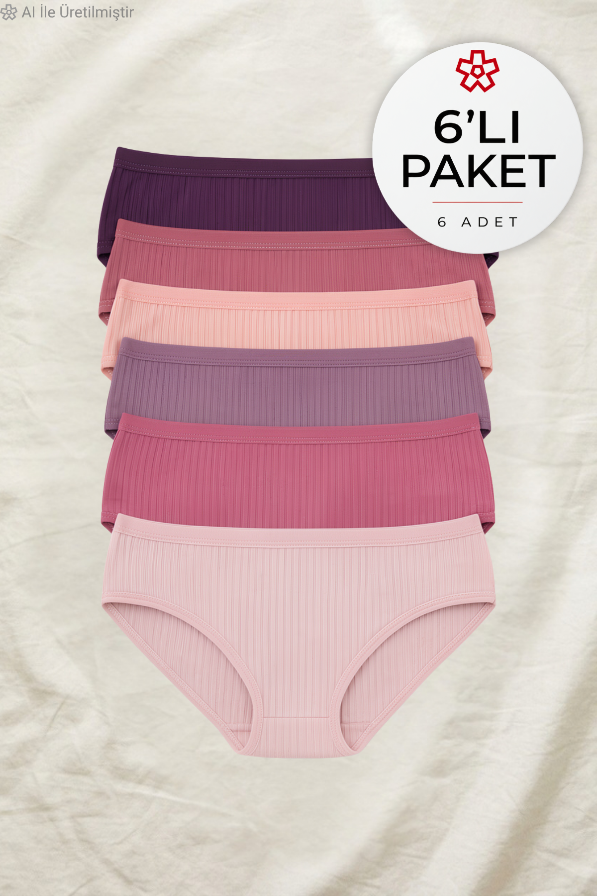 Çizgili Bambu Bato Kadın Yüksek Bel Külot Renkli 5'li Paket