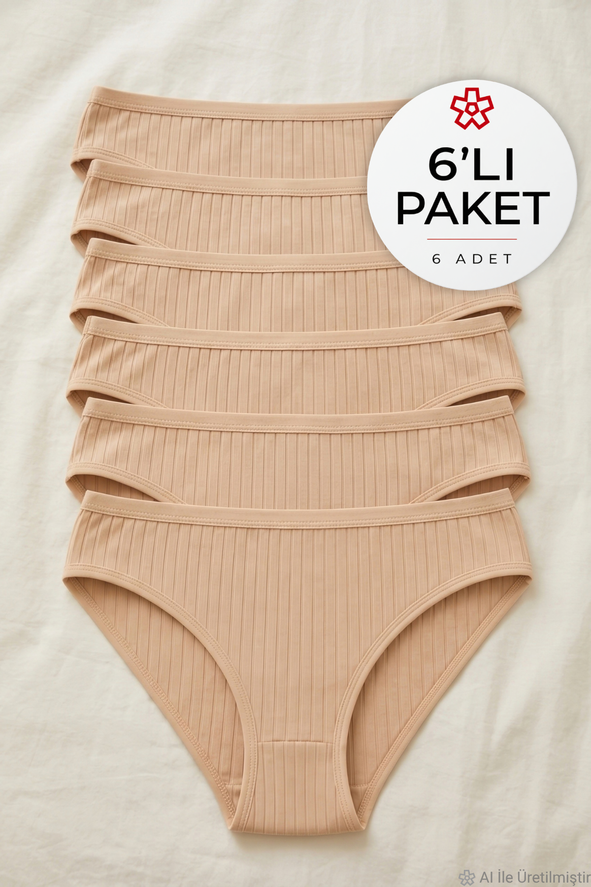 Çizgili Bambu Bikini Kadın Külot Ten 6'lı Paket