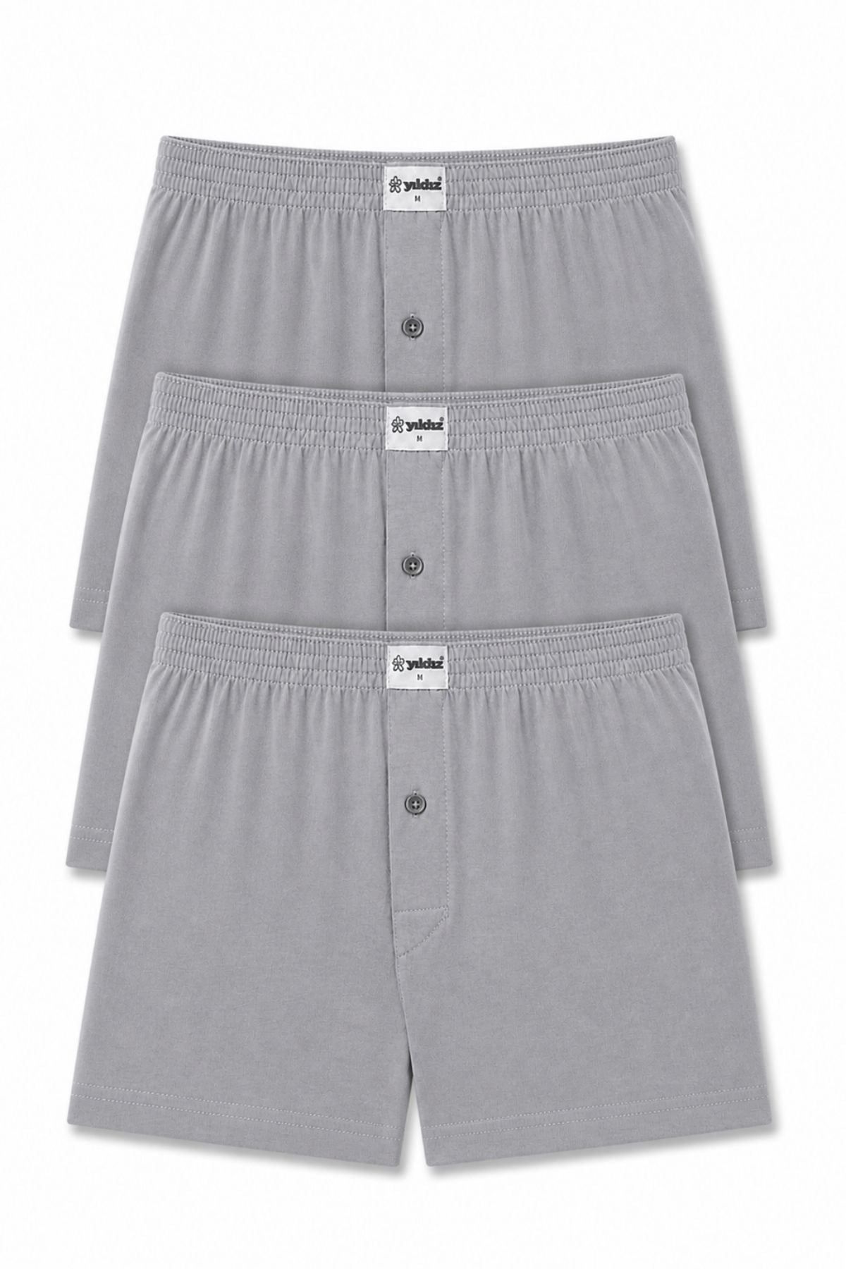 Havlu Bel Erkek Boxer Gri %100 Pamuk 3'lü Paket
