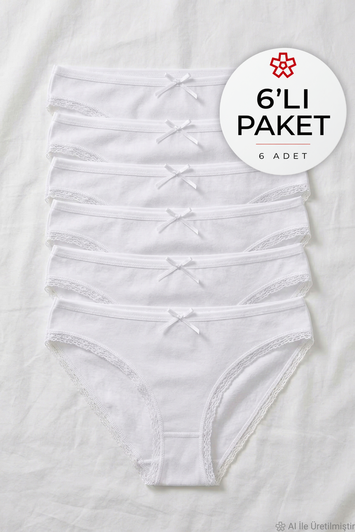 Likralı Dantelli Bikini Kadın Külot Beyaz 6'lı Paket