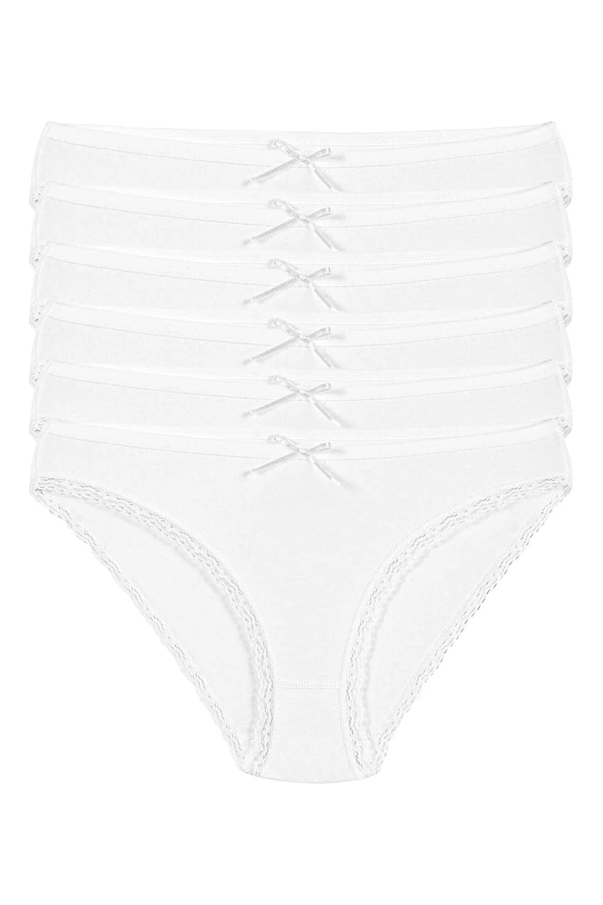 Likralı Dantelli Bikini Kadın Külot Beyaz 6'lı Paket