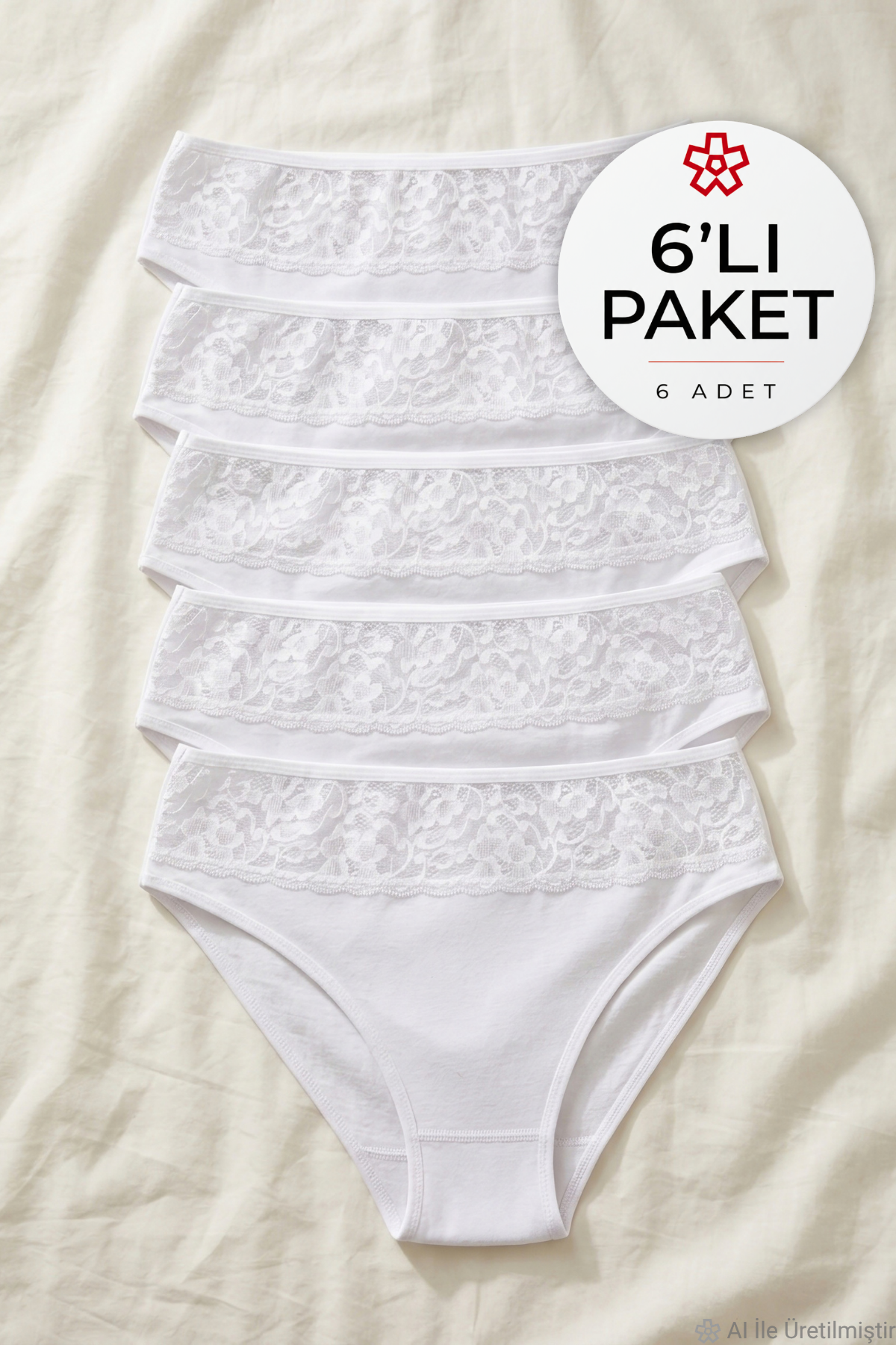 Likralı Dantelli Bikini Kadın Külot Beyaz 6'lı Paket