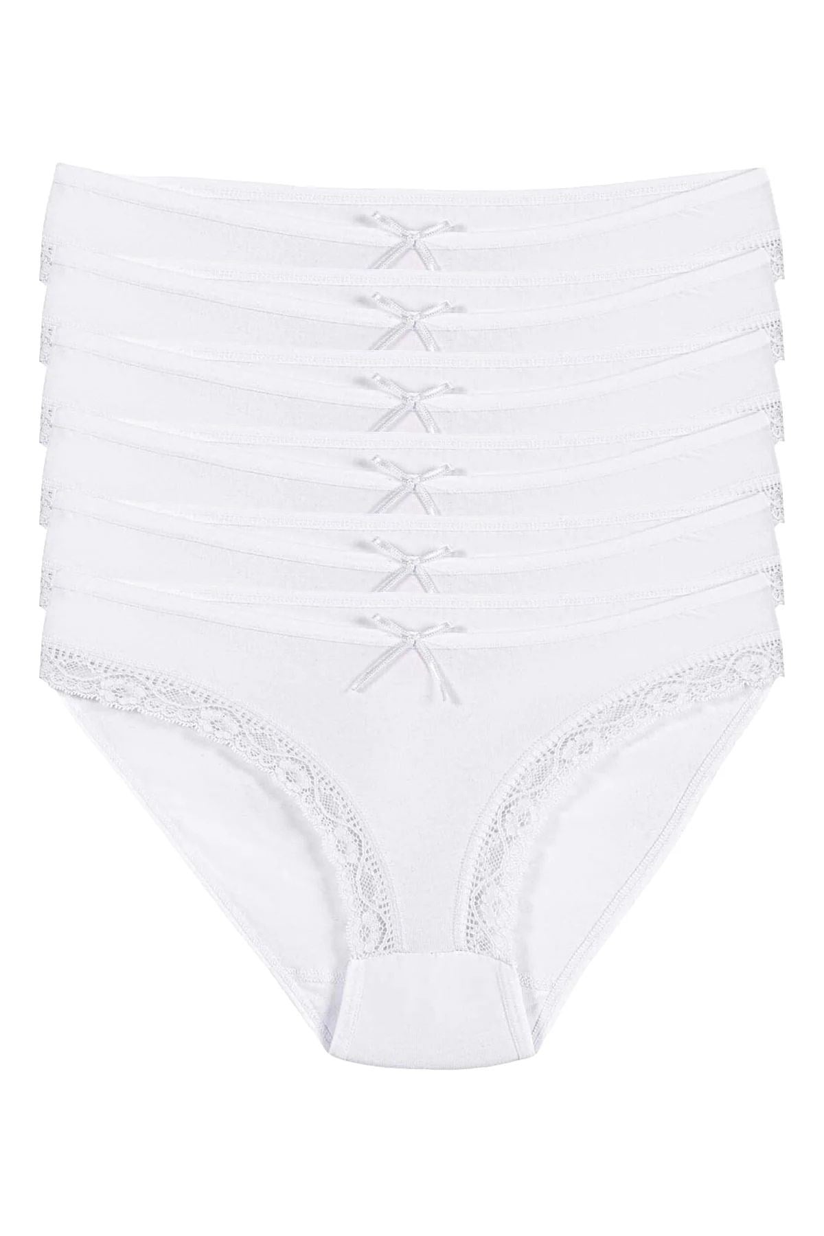 Likralı Dantelli Bikini Kadın Külot Beyaz 6'lı Paket