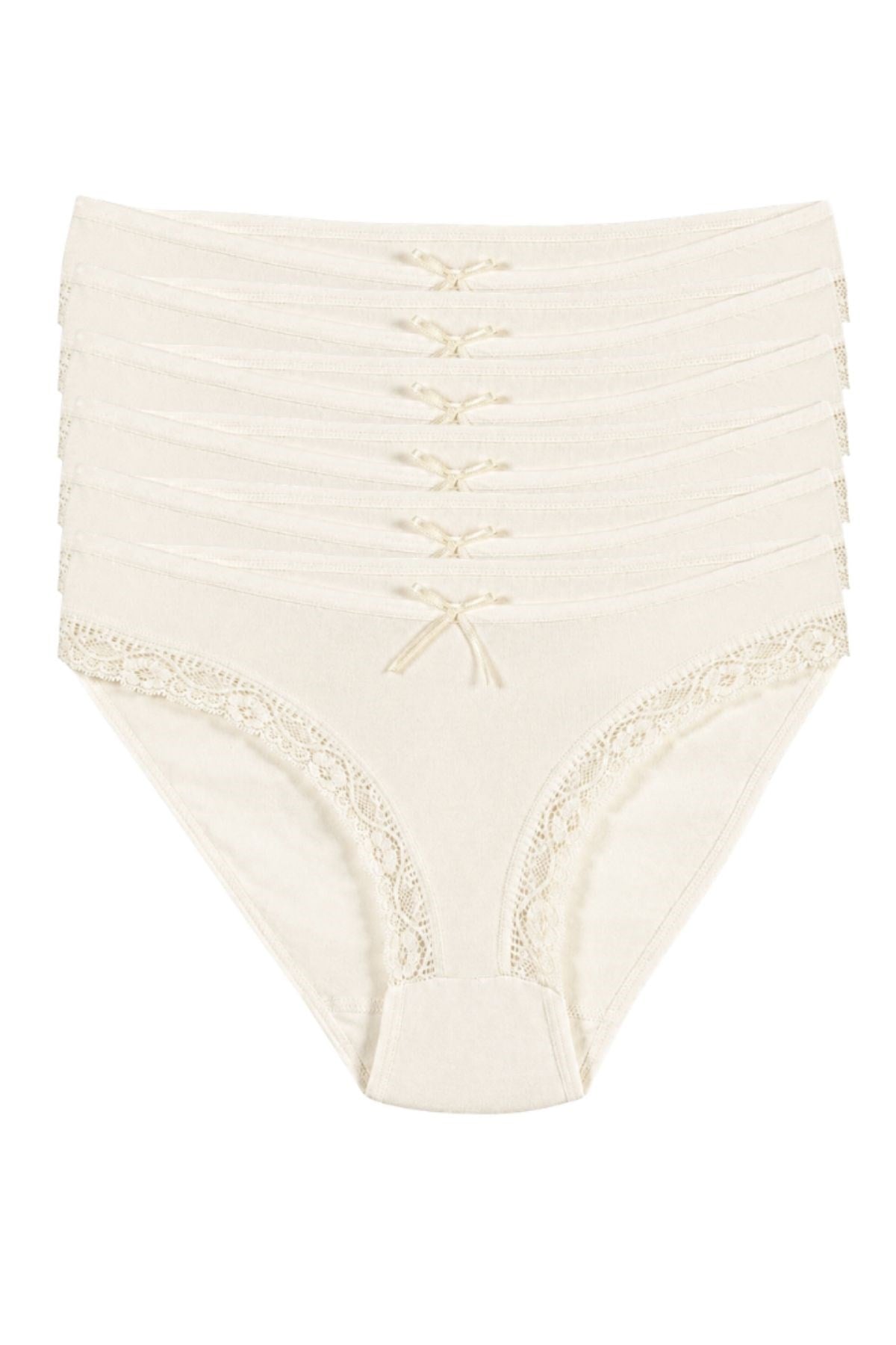 Likralı Dantelli Bikini Kadın Külot Ekru 6'lı Paket