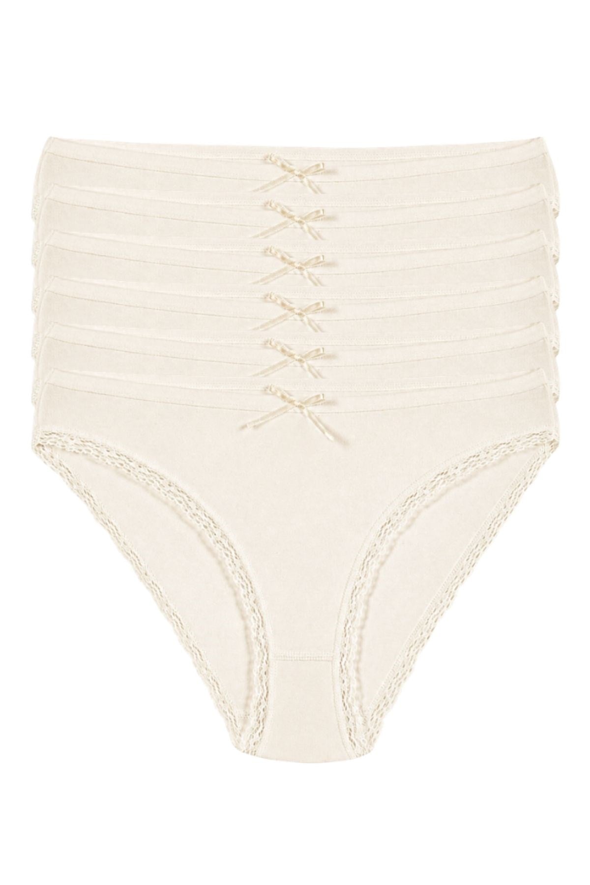 Likralı Dantelli Bikini Kadın Külot Ekru 6'lı Paket