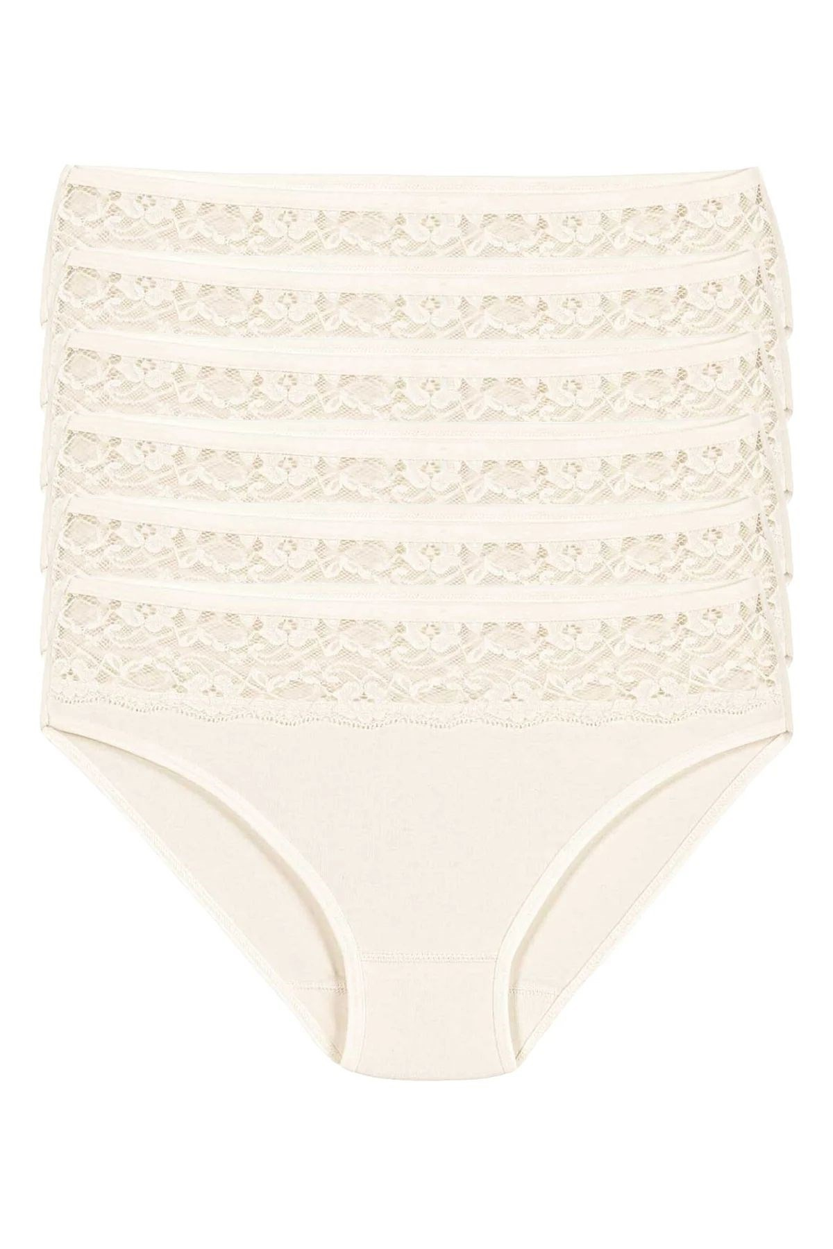 Likralı Dantelli Bikini Kadın Külot Ekru 6'lı Paket