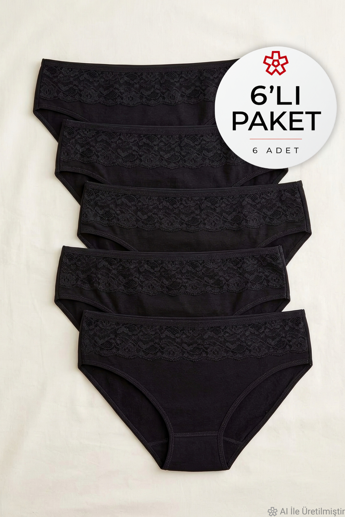 Likralı Dantelli Bikini Kadın Külot Siyah 6'lı Paket