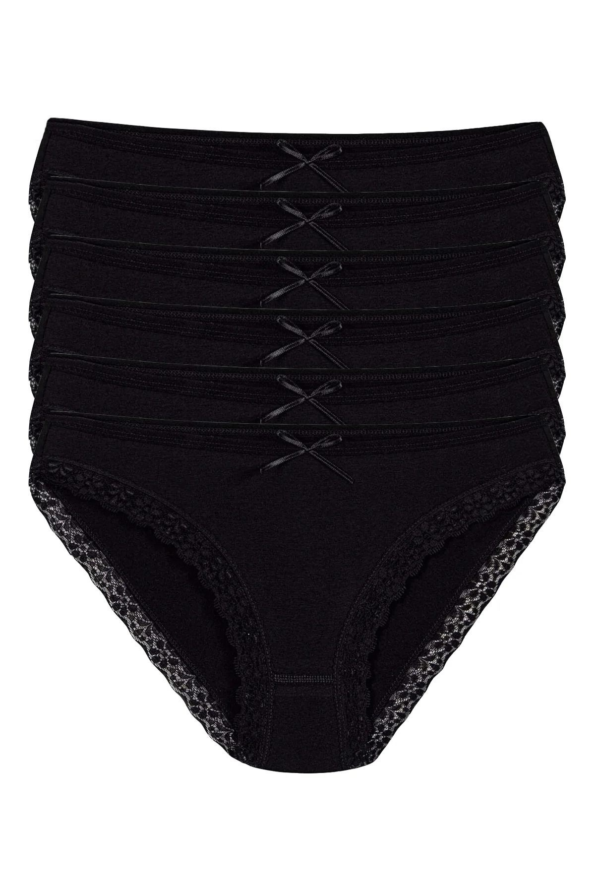 Likralı Dantelli Bikini Kadın Külot Siyah 6'lı Paket