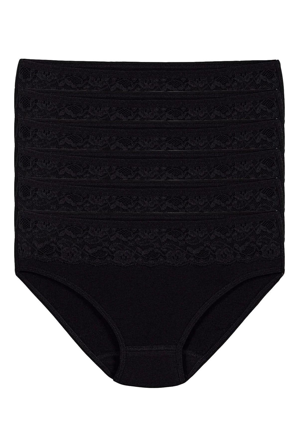 Likralı Dantelli Bikini Kadın Külot Siyah 6'lı Paket