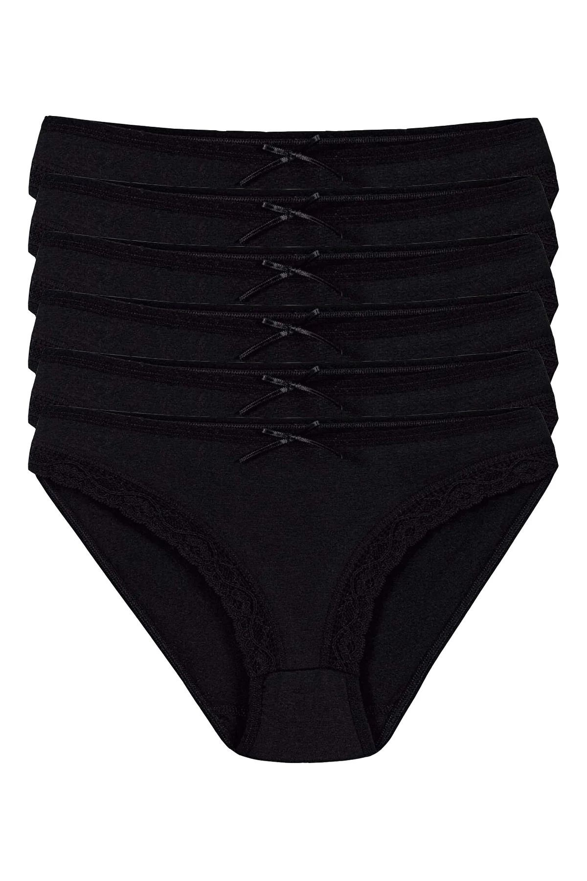 Likralı Dantelli Bikini Kadın Külot Siyah 6'lı Paket