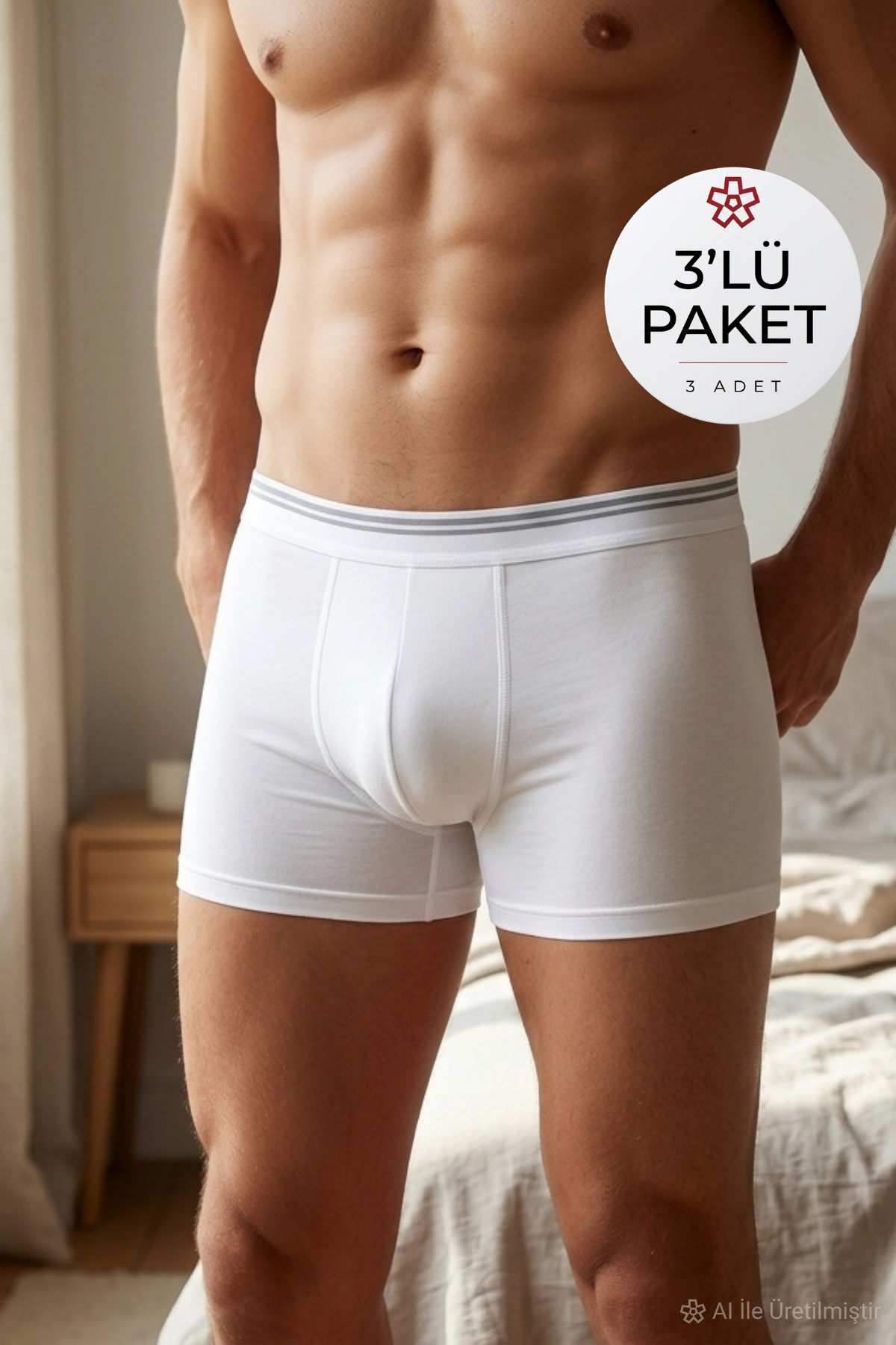 Likralı Erkek Boxer Beyaz 3'lü Paket