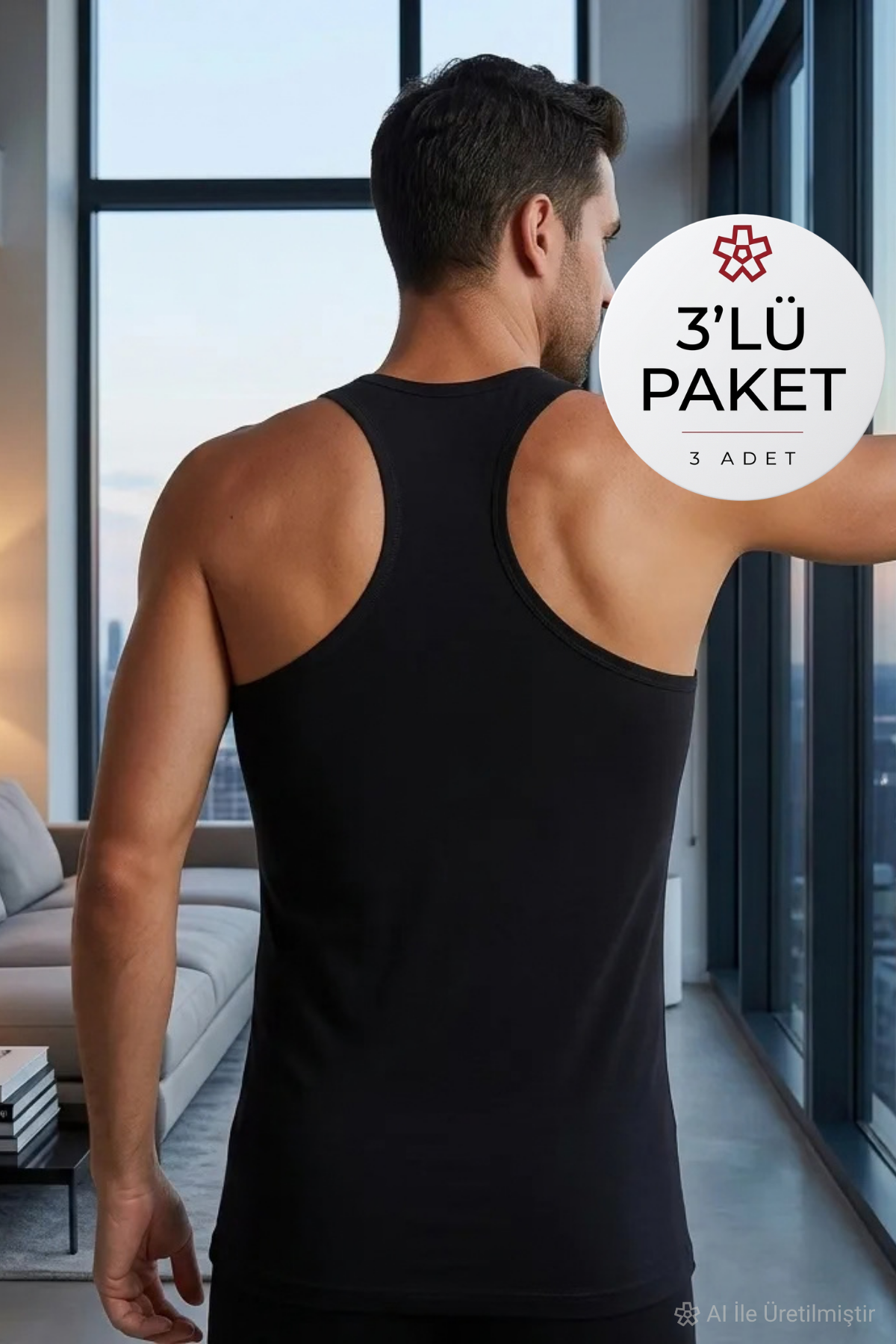Likralı Erkek Sporcu Atlet Siyah 3'lü Paket