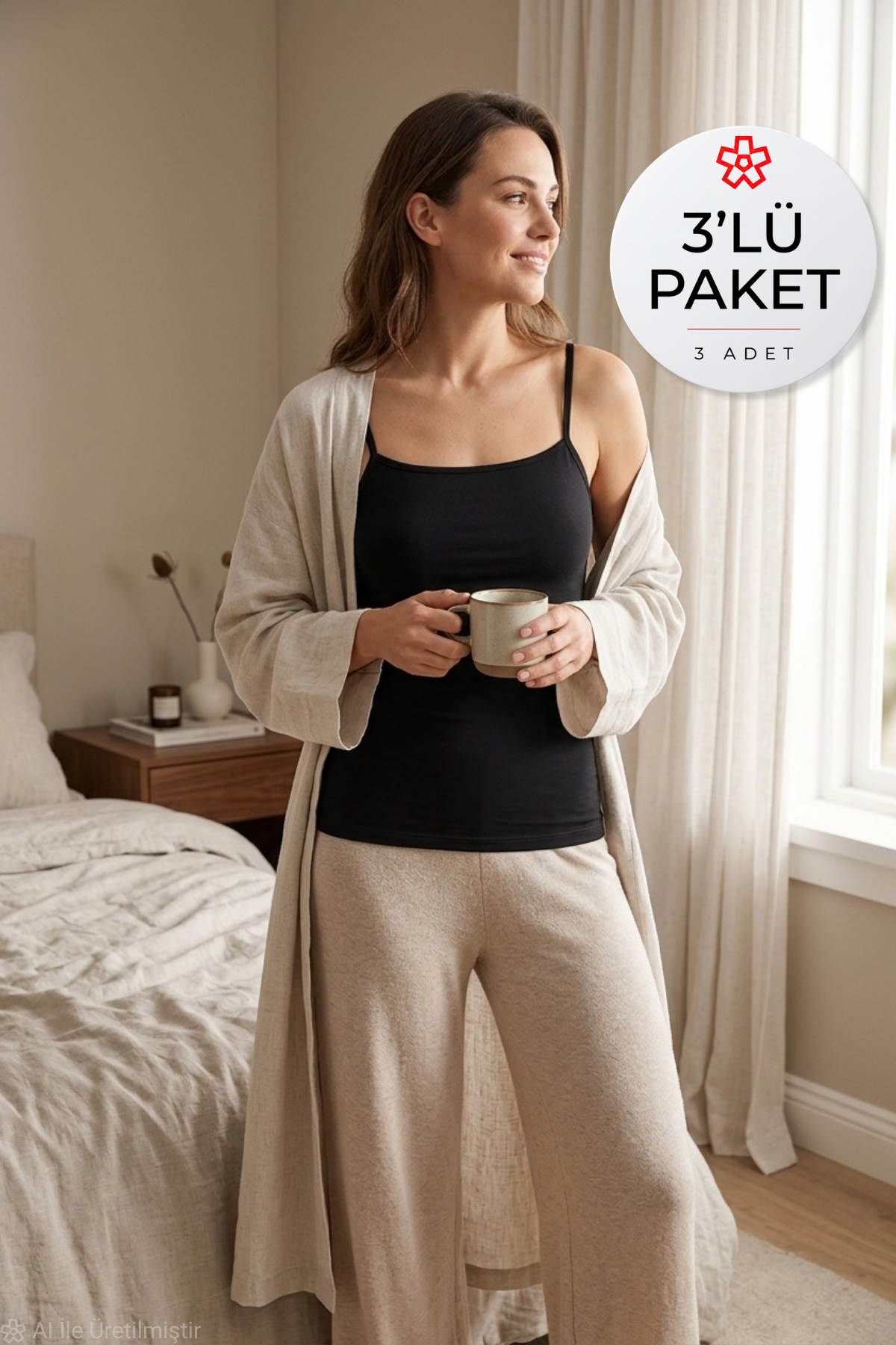 Likralı İp Askılı Önü Düz Kadın Atlet Siyah 3'lü Paket