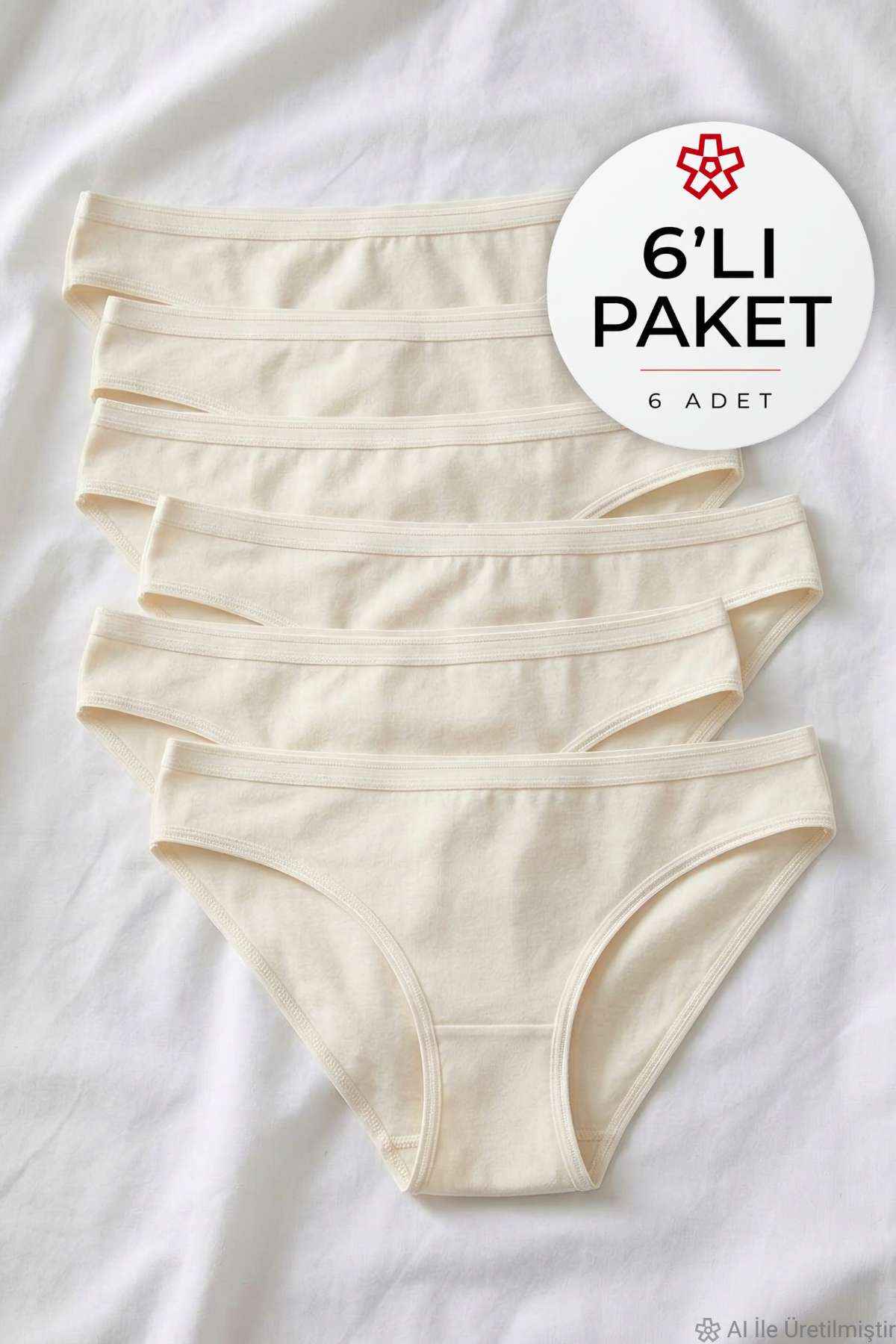 Likralı İz Yapmaz Bikini Kadın Külot Ekru 6'lı Paket