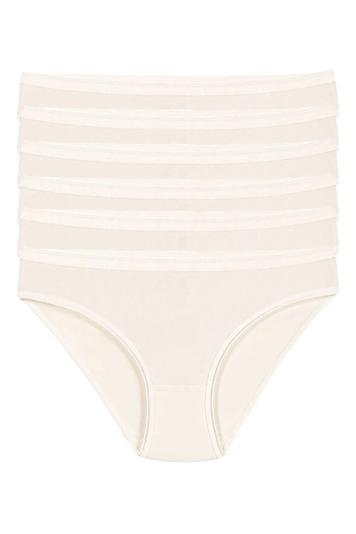 Likralı İz Yapmaz Bikini Kadın Külot Ekru 6'lı Paket