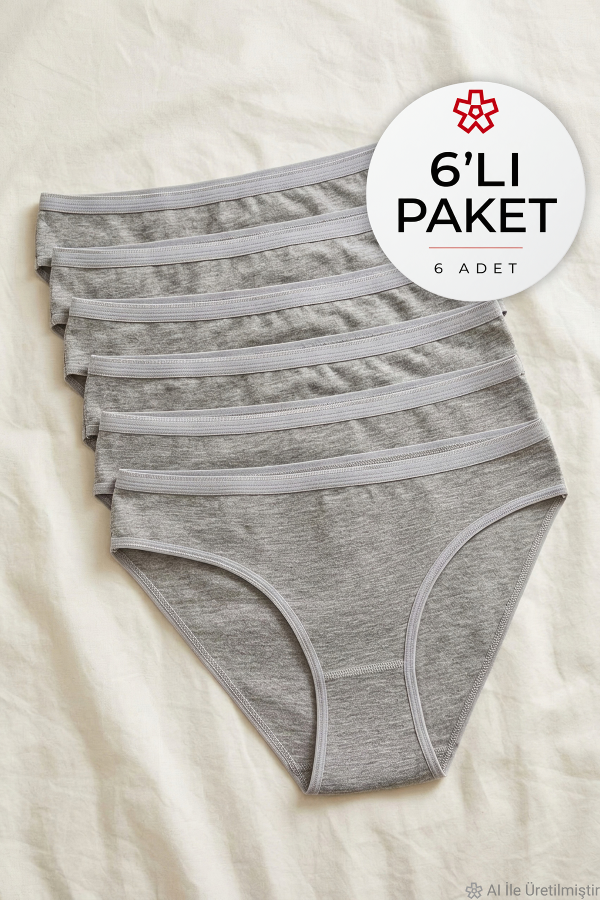 Likralı İz Yapmaz Bikini Kadın Külot Gri 6'lı Paket