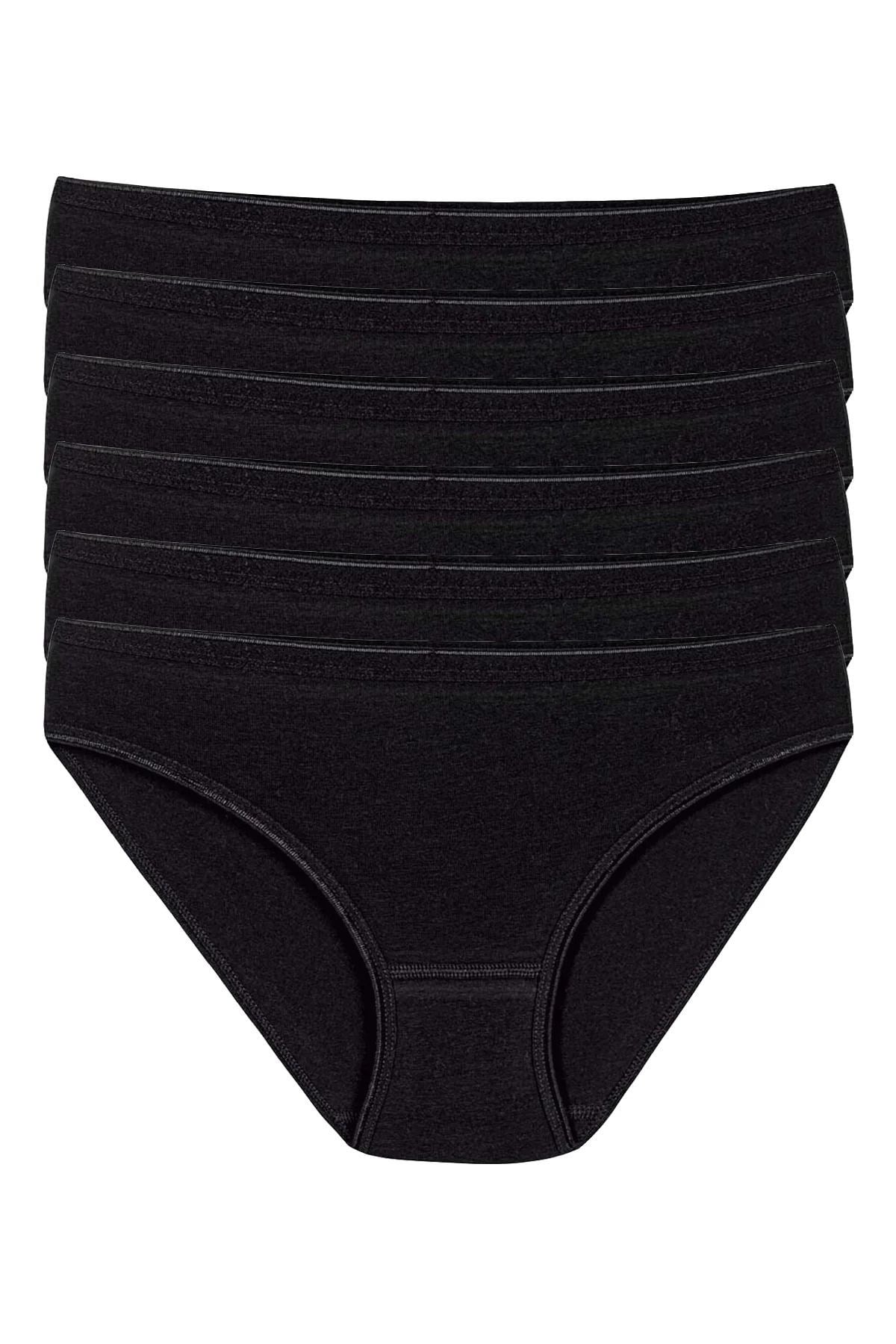 Likralı İz Yapmaz Bikini Kadın Külot Siyah 6'lı Paket