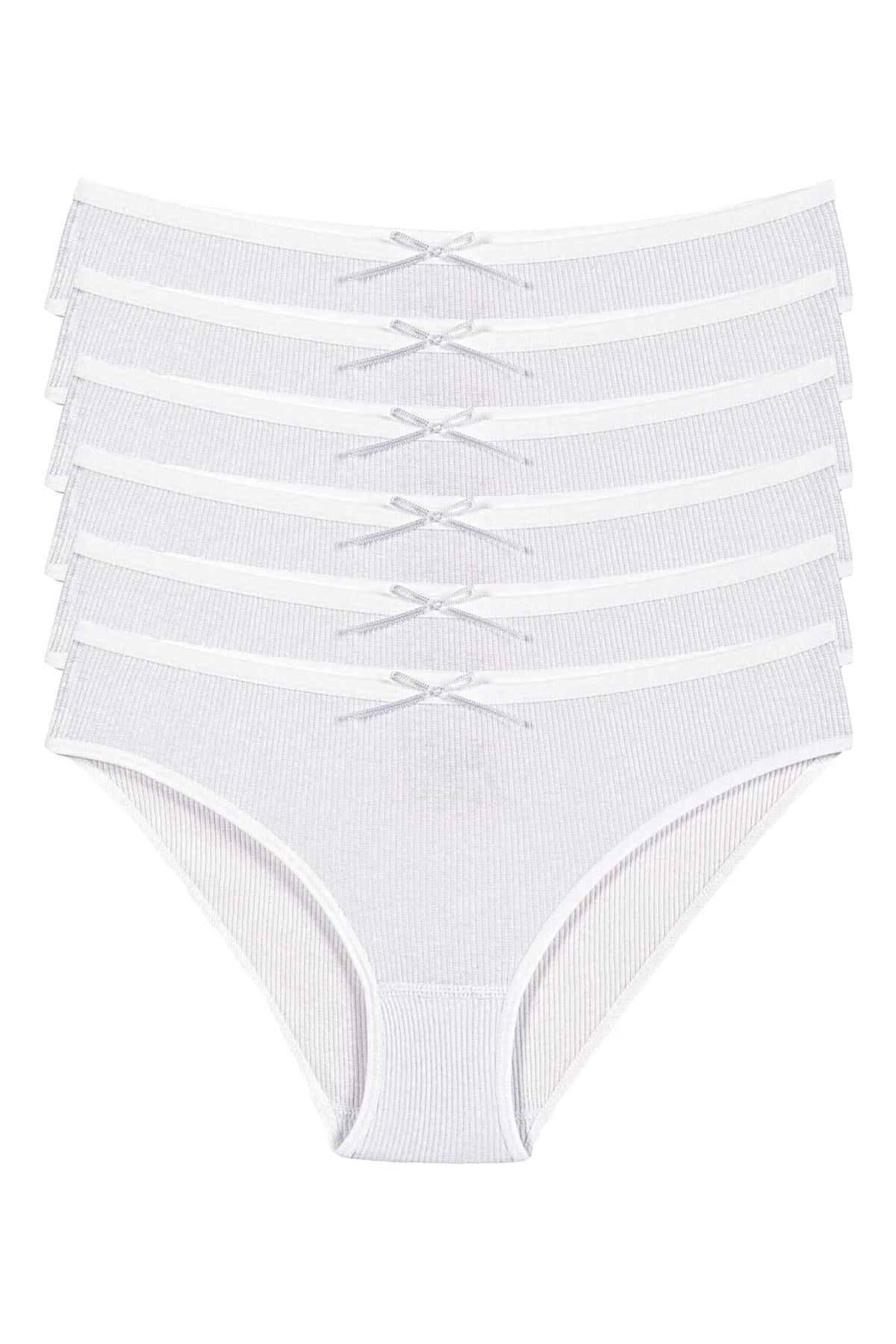 Likralı Kaşkorse Kadın Bikini Külot Beyaz 6'lı Paket