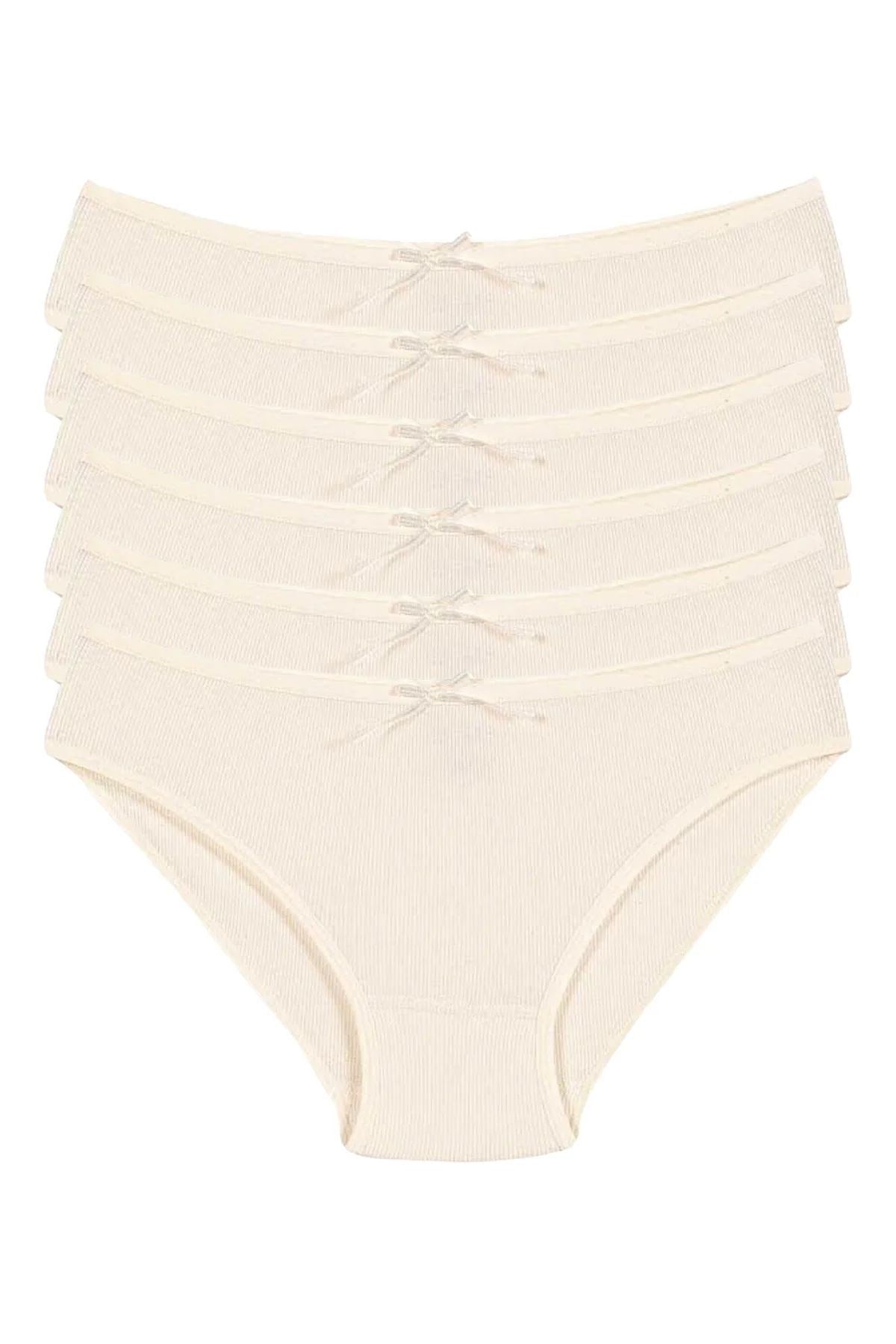 Likralı Kaşkorse Kadın Bikini Külot Ekru 6'lı Paket