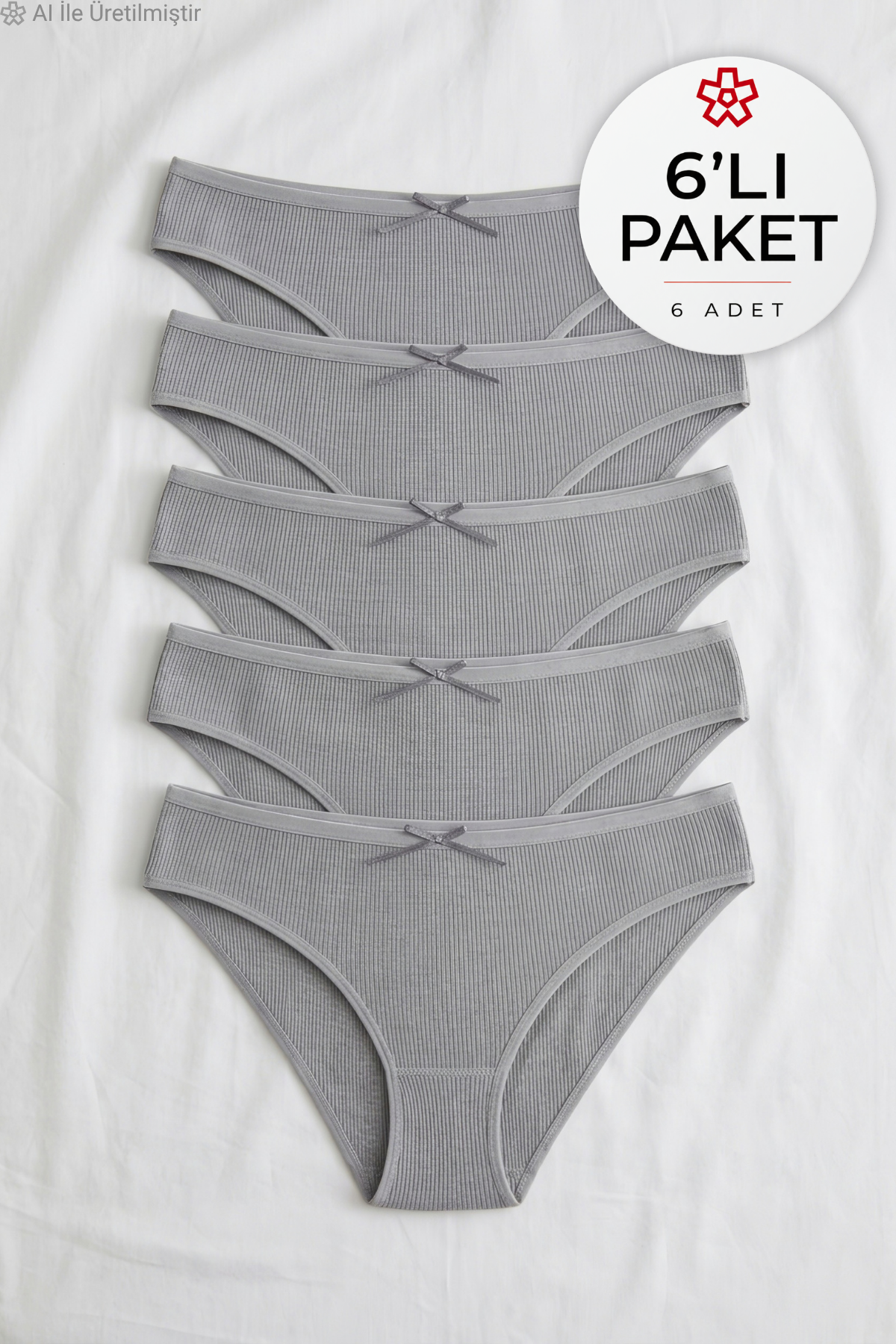 Likralı Kaşkorse Kadın Bikini Külot Gri 6'lı Paket